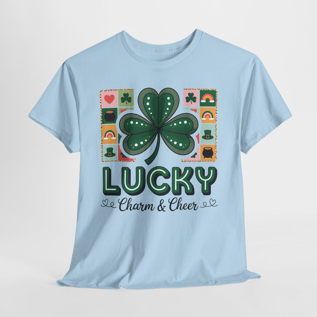 Lucky Charm & Cheer Clover Tee — Patchwork St. Patrick’s Day Unisex Cotton T-Shirt
