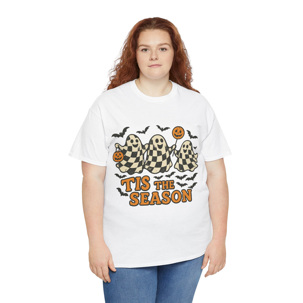 Halloween Ghosts Checker Pattern Unisex Cotton Tee