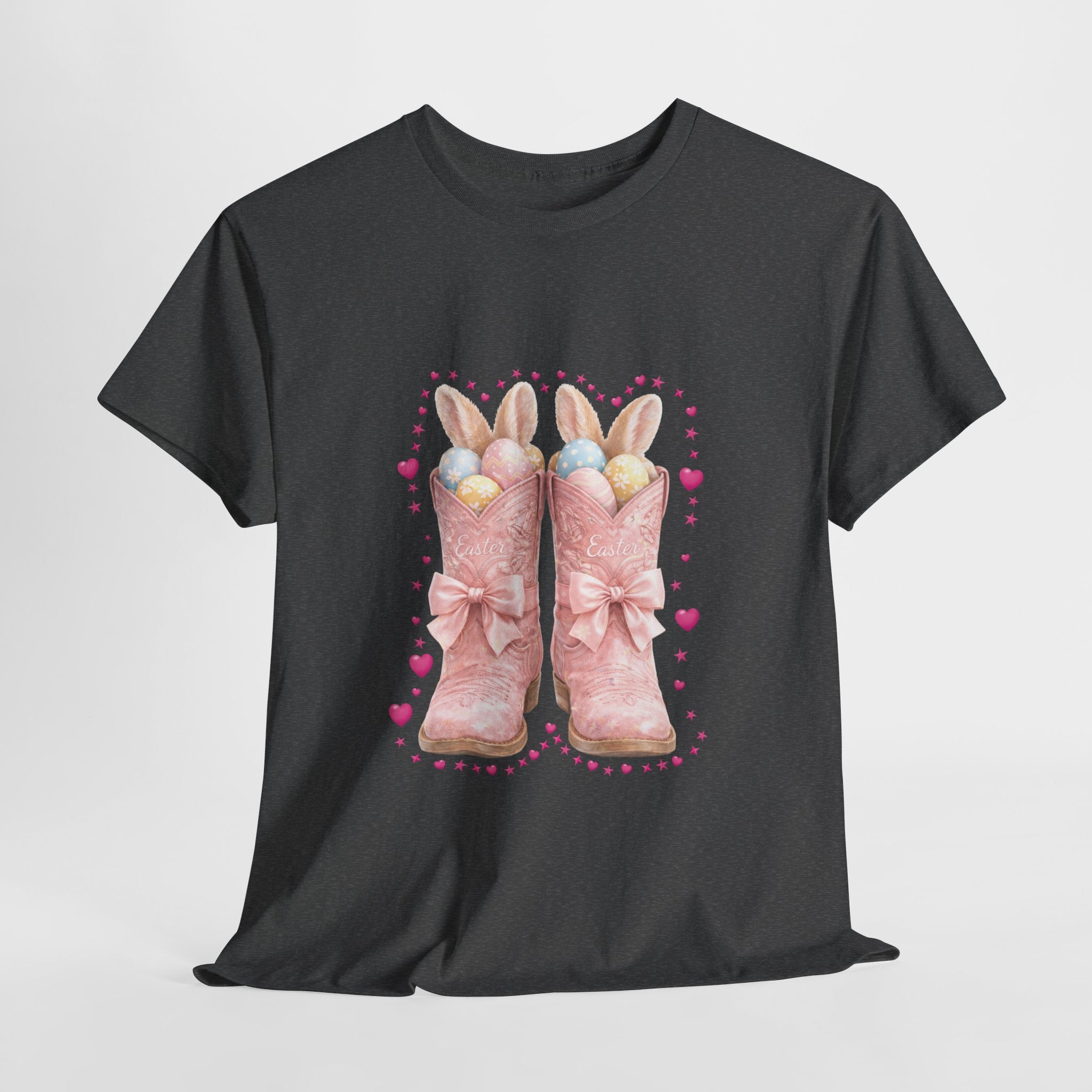 Easter Pink Western Boots Tee — Pastel Bunny Eggs & Bows Unisex Cotton Tee