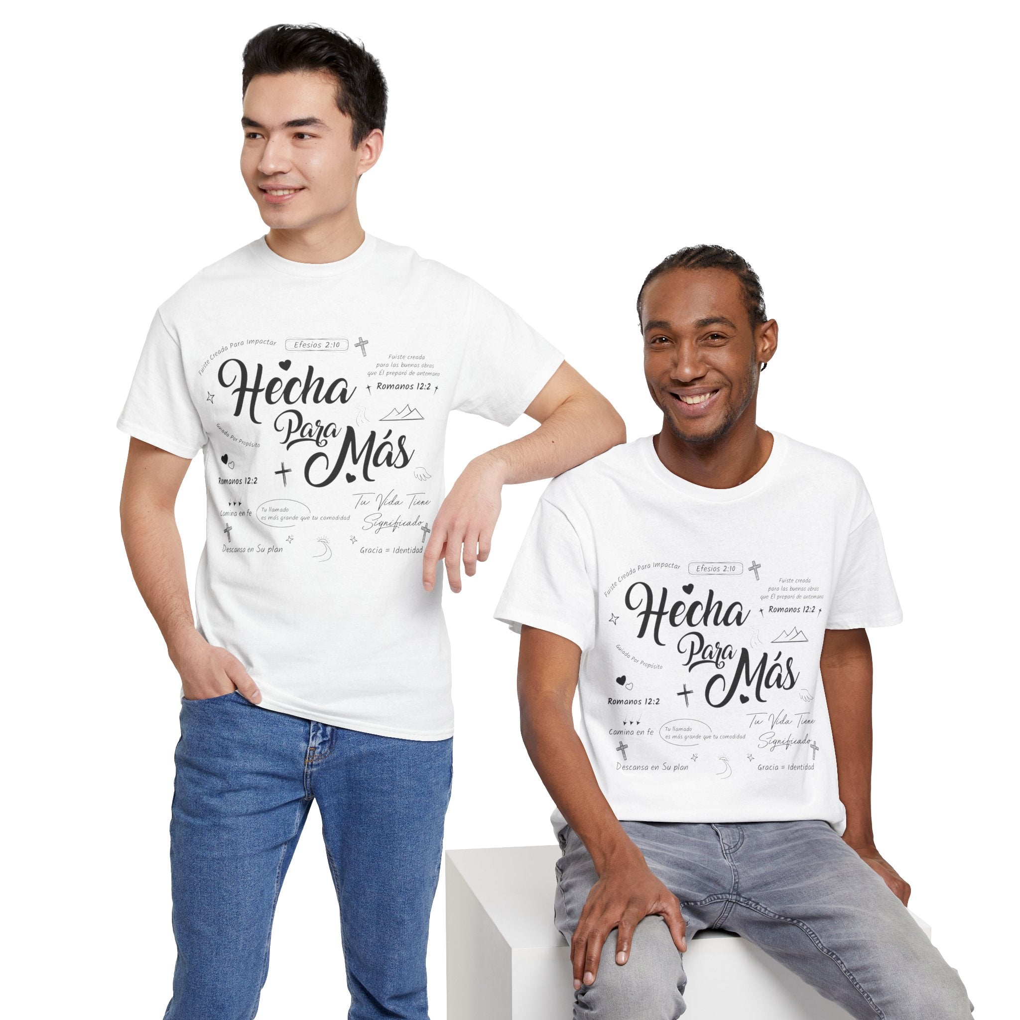 Hecha Para Más Christian T‑Shirt — Spanish Faith Typography Unisex Cotton Tee