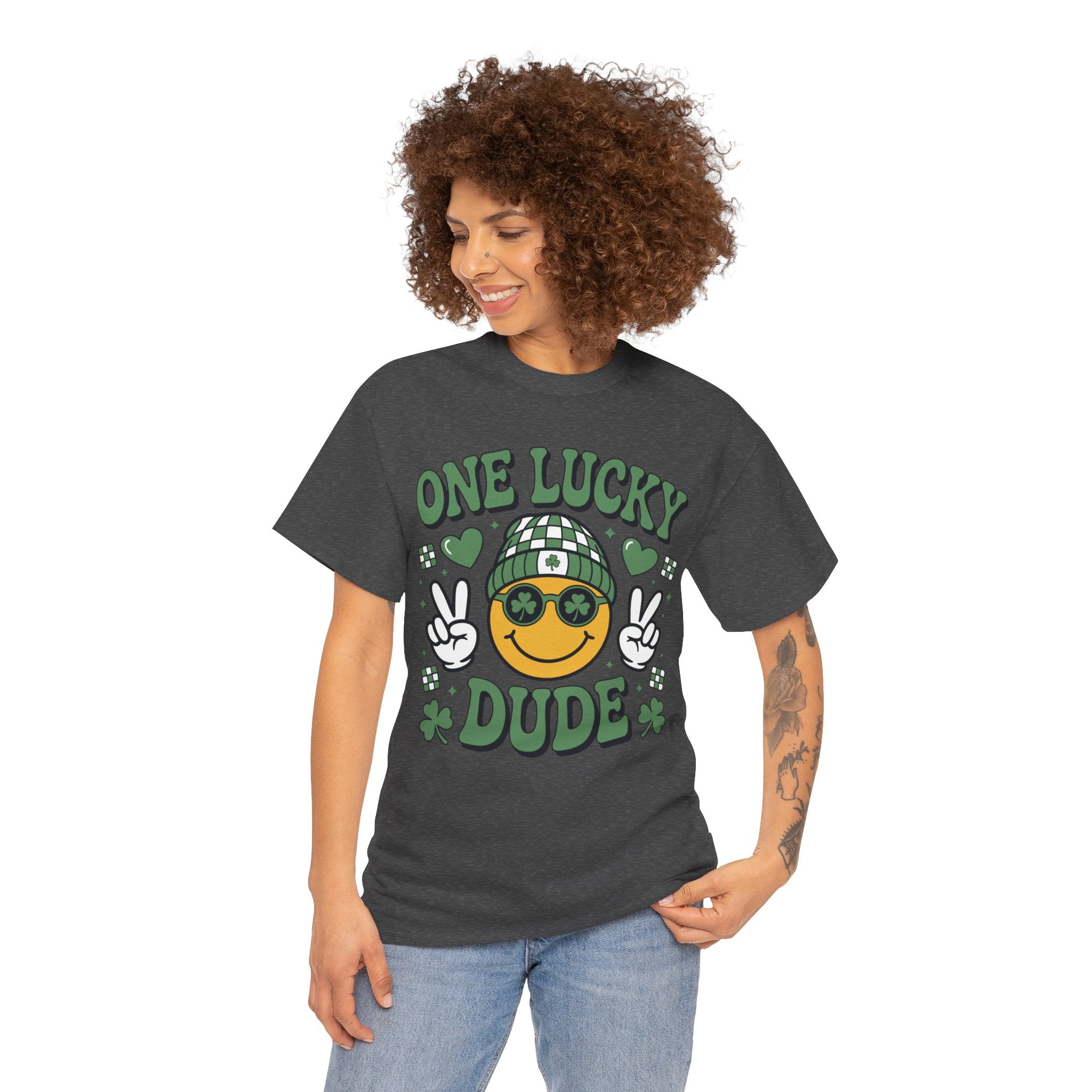 One Lucky Dude Shamrock Tee — St. Patrick's Day Smiley Unisex Cotton Tshirt