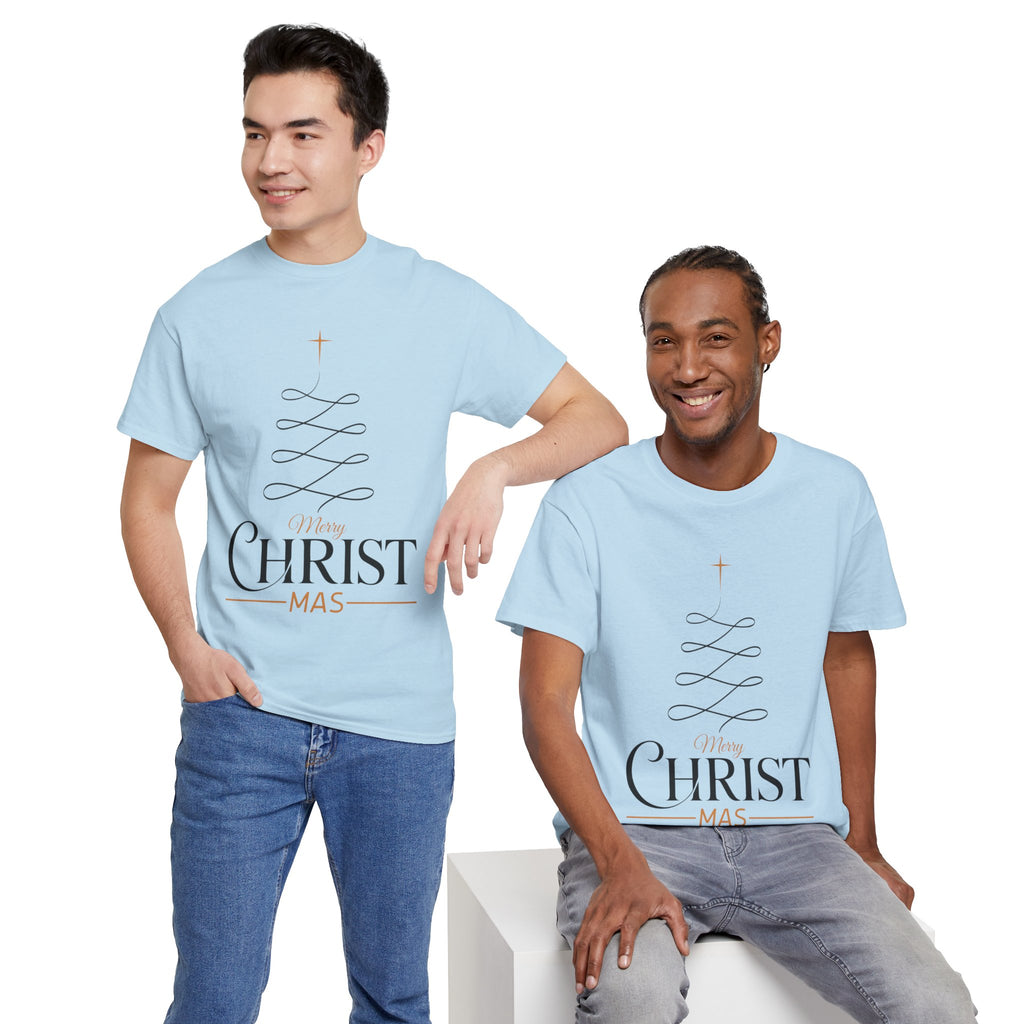 Merry Christmas Gold Cross Tree Unisex Cotton Tee