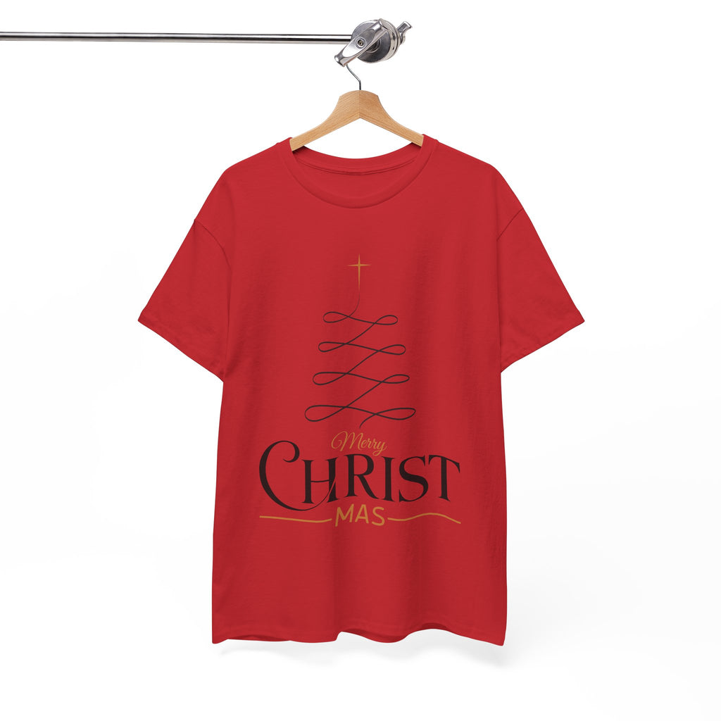 Merry Christmas Gold Cross Tree Unisex Cotton Tee