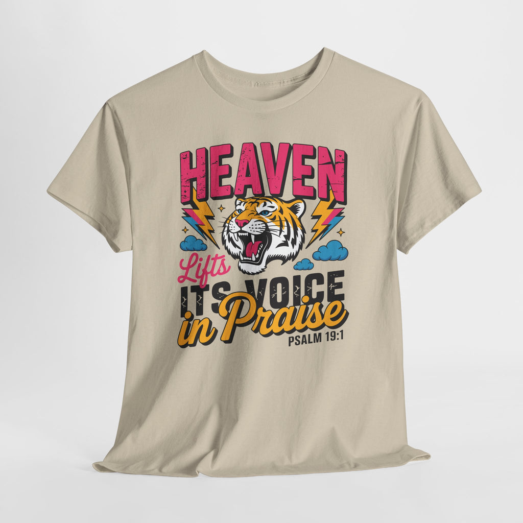 Psalm 19:1 Tiger Praise T-Shirt — Bold Christian Roaring Tiger Graphic.Unisex Cotton Tee