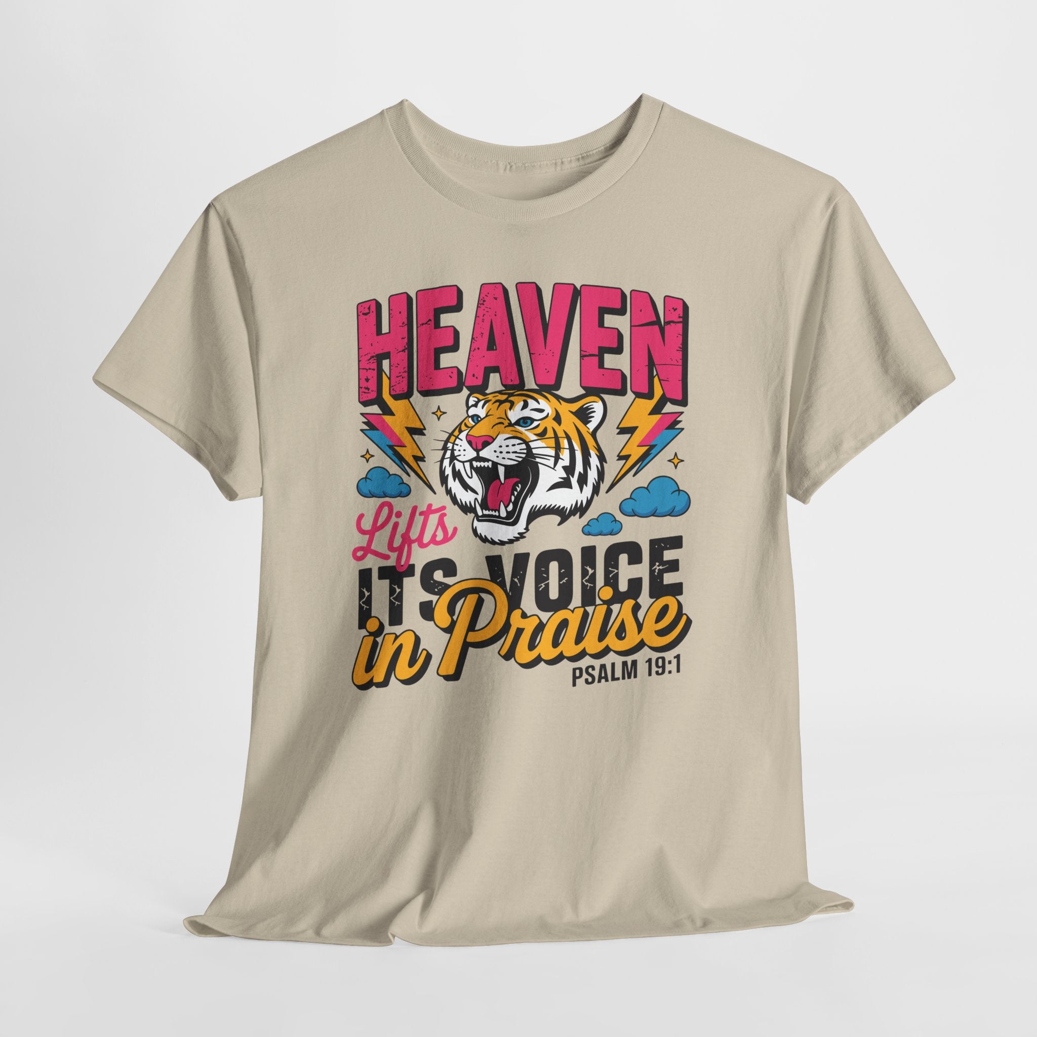 Psalm 19:1 Tiger Praise T-Shirt — Bold Christian Roaring Tiger Graphic.Unisex Cotton Tee