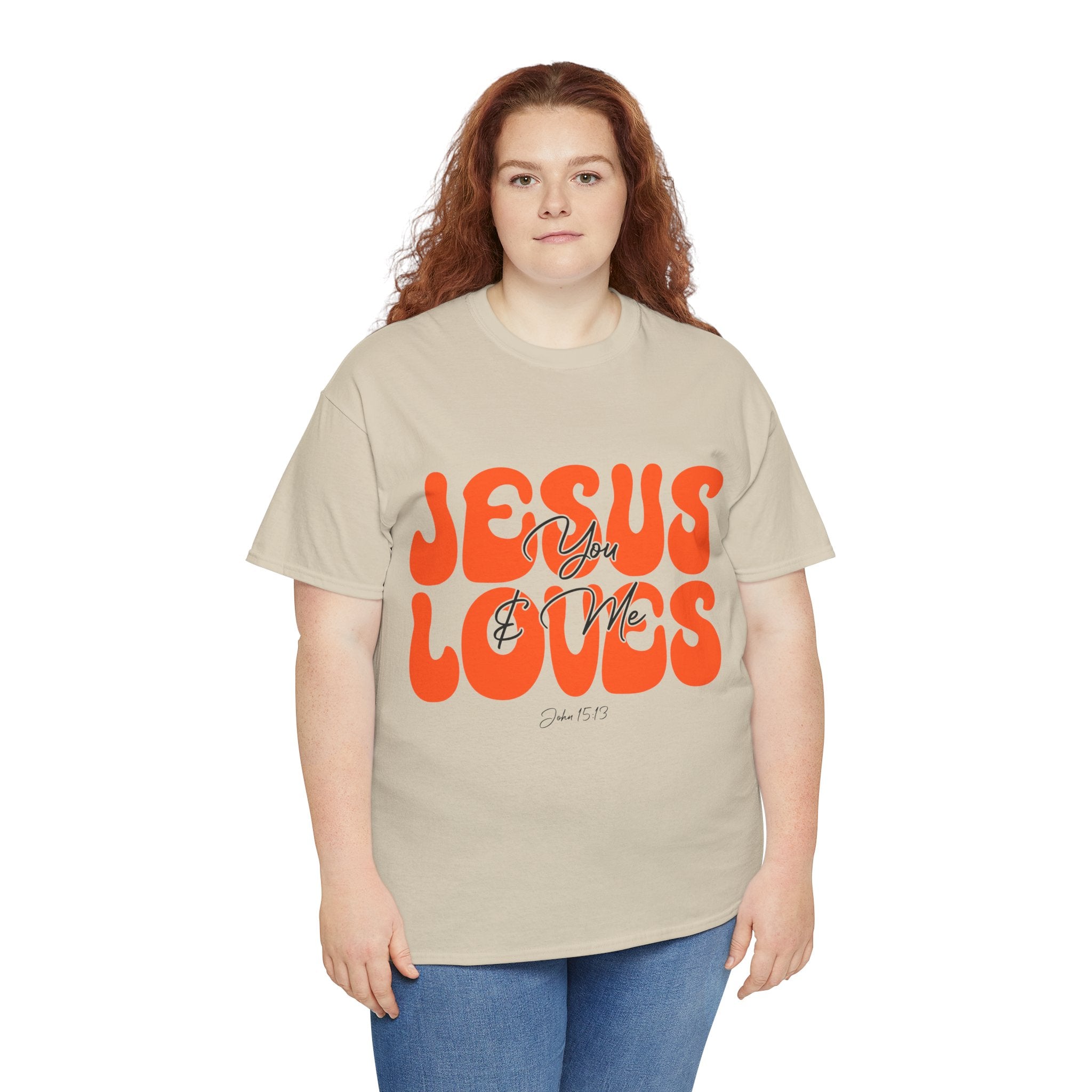 Jesus Loves You & Me Retro Tee — Playful Orange Bubbly Christian Unisex Cotton T-Shirt