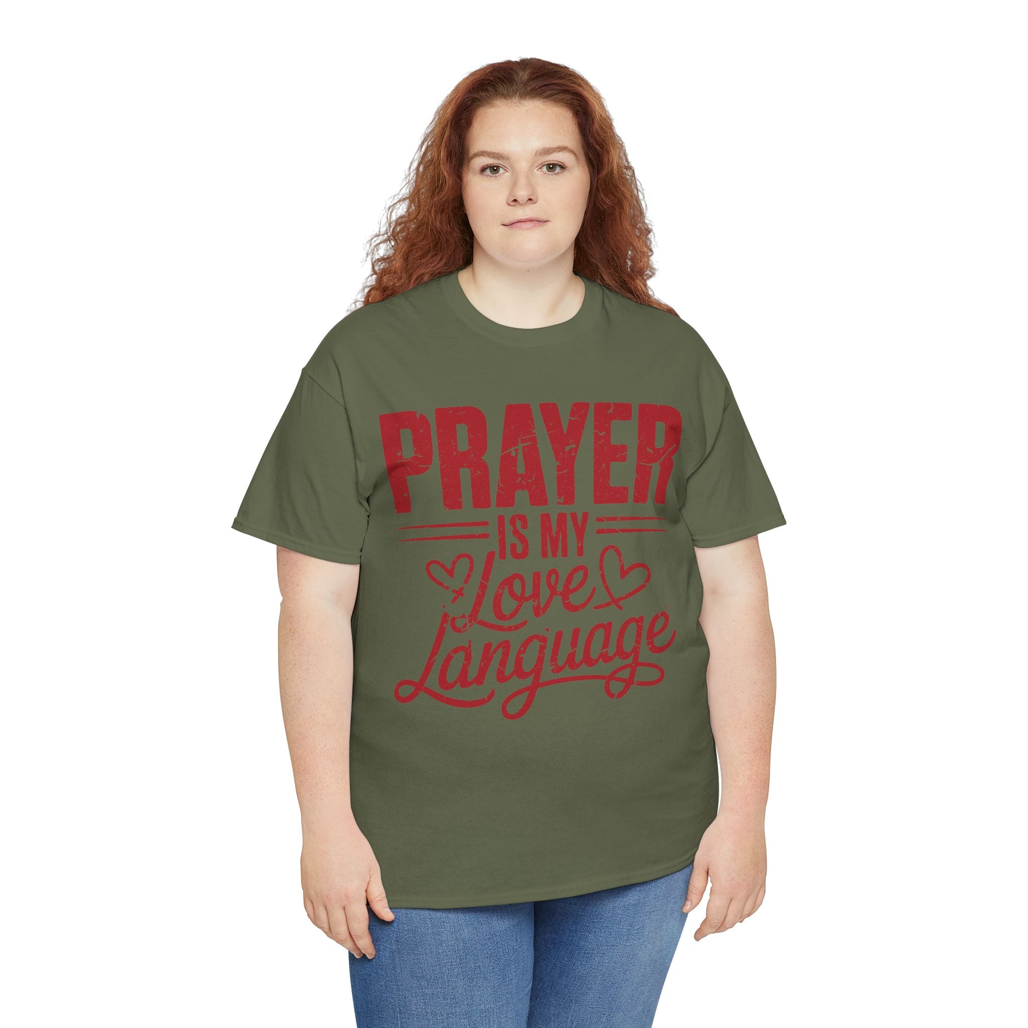 Prayer Is My Love Language T-Shirt — Faith-Inspired Red Hearts Unisex Cotton Tee