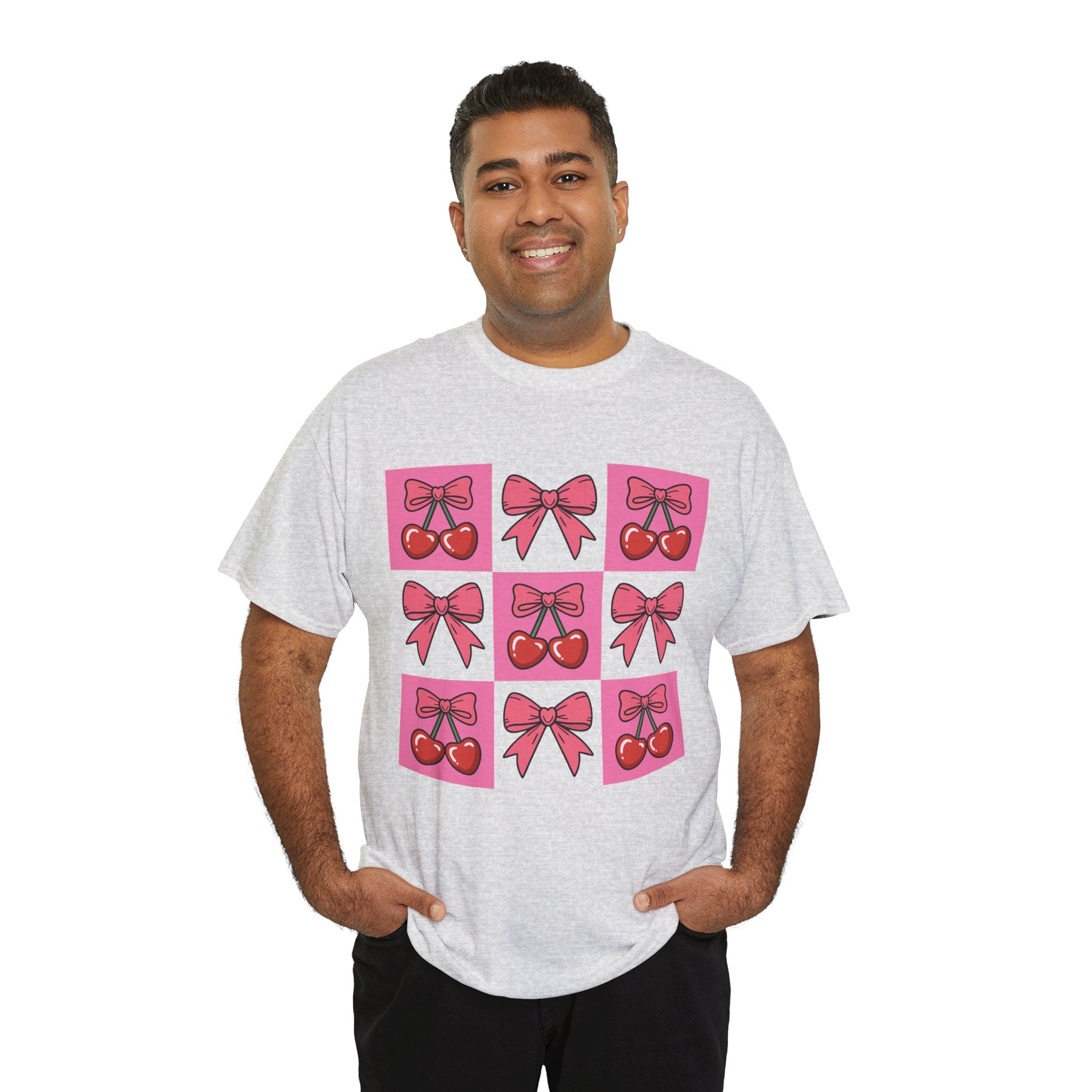 Cherry & Pink Bow Checkered Unisex Cotton Tee