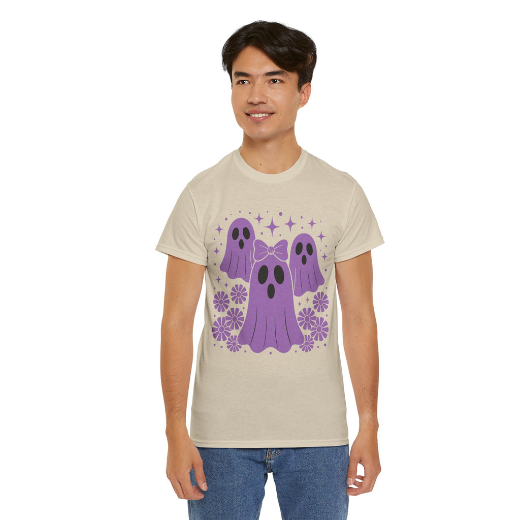Purple Ghost Halloween Unisex Cotton Tee