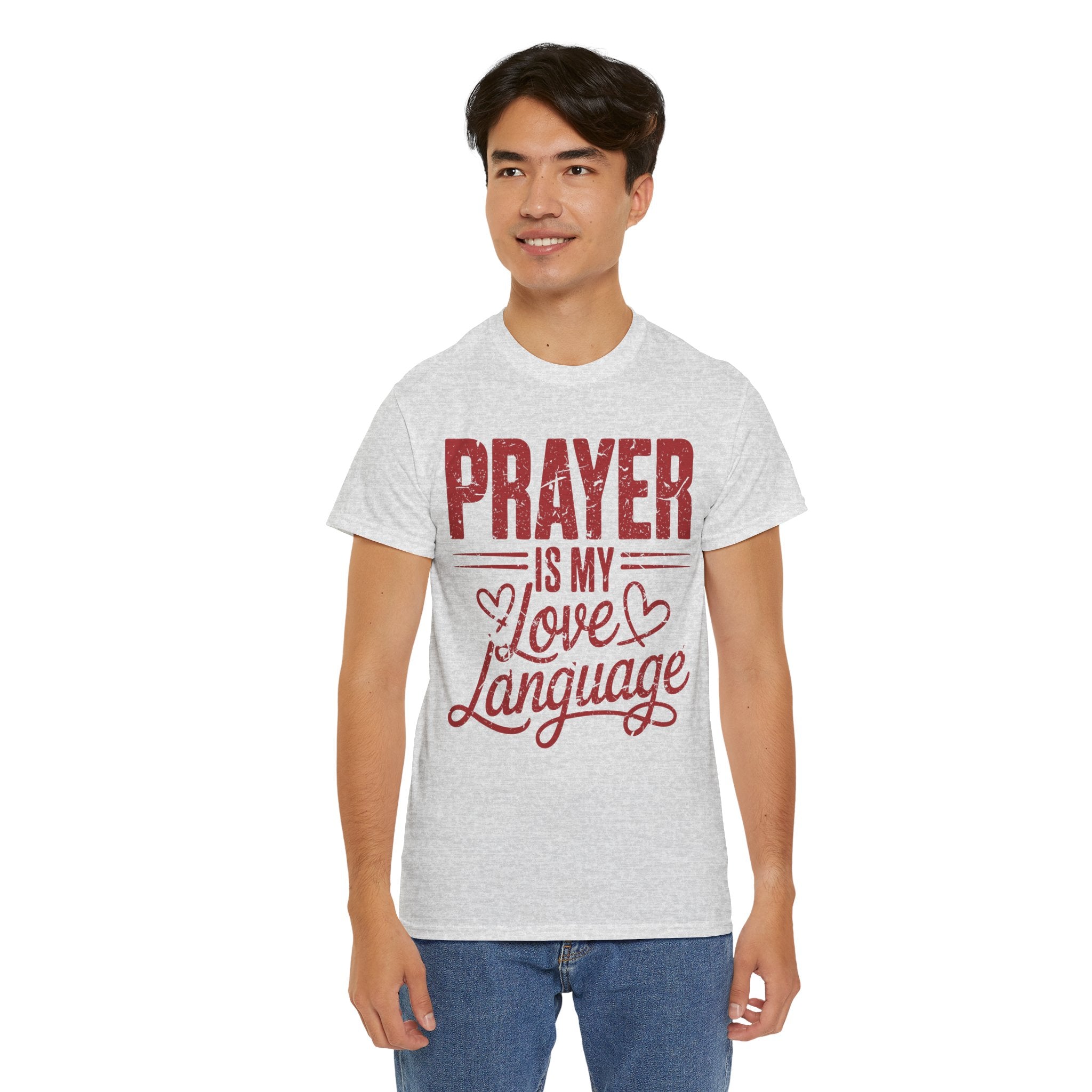 Prayer Is My Love Language T-Shirt — Faith-Inspired Red Hearts Unisex Cotton Tee
