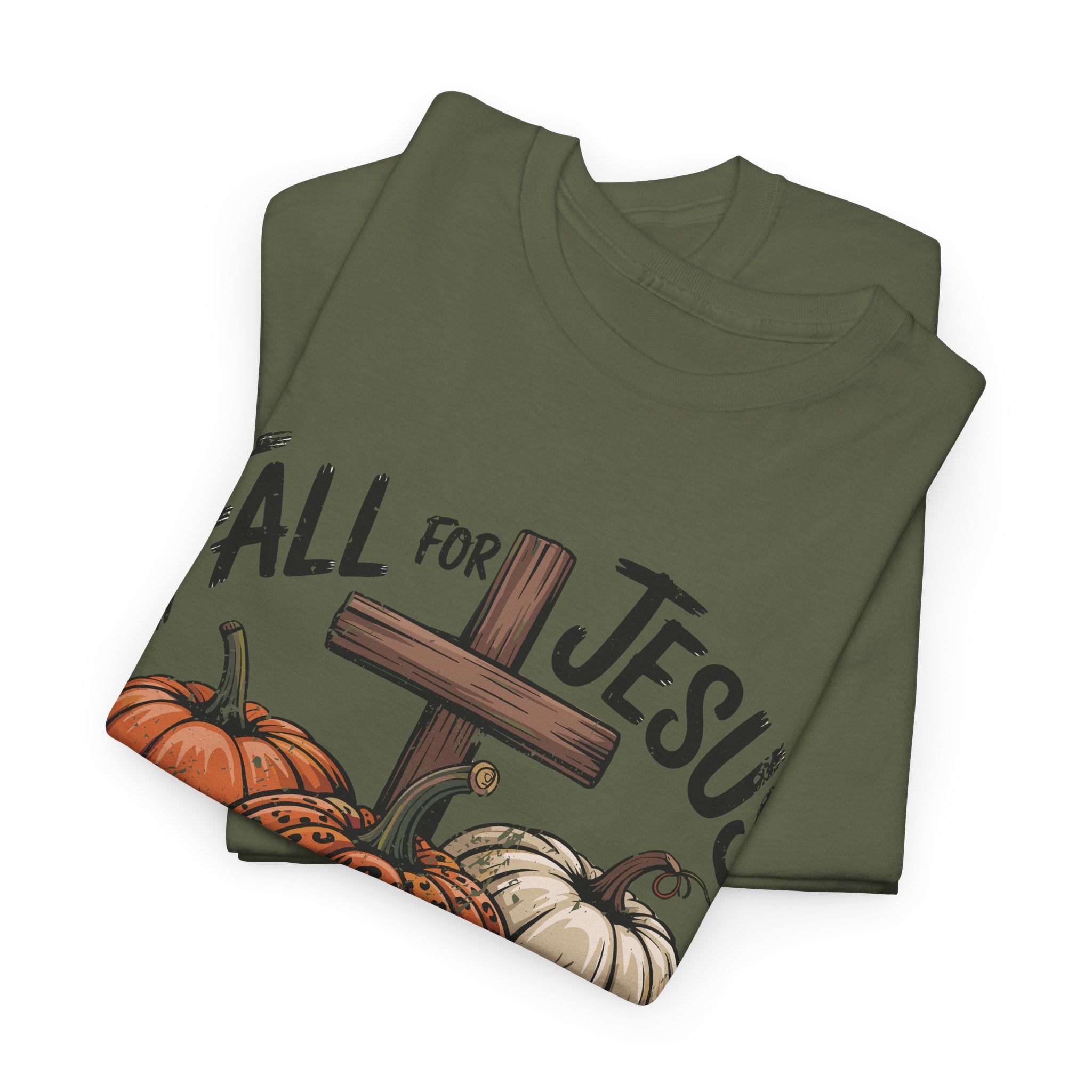 Fall for Jesus Pumpkin Cross Tee — "He Never Leaves" Autumn Christian Unisex Cotton T-Shirt