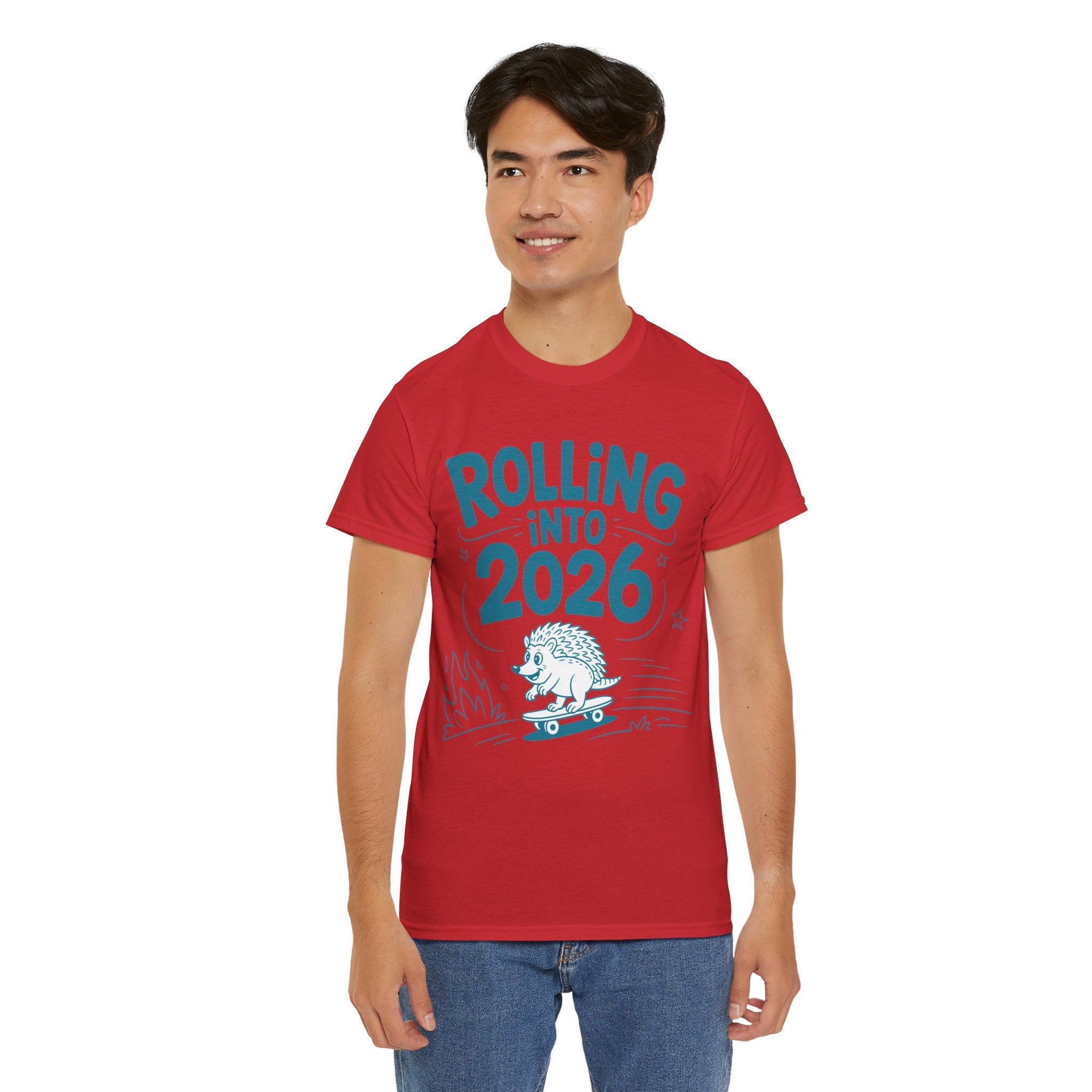 Rolling Into 2026 Hedgehog Skateboard Unisex Cotton Tee