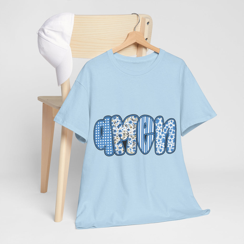 Amen Blue Floral Tee — Decorative Floral Lettering Christian Shirt Unisex Cotton Tee