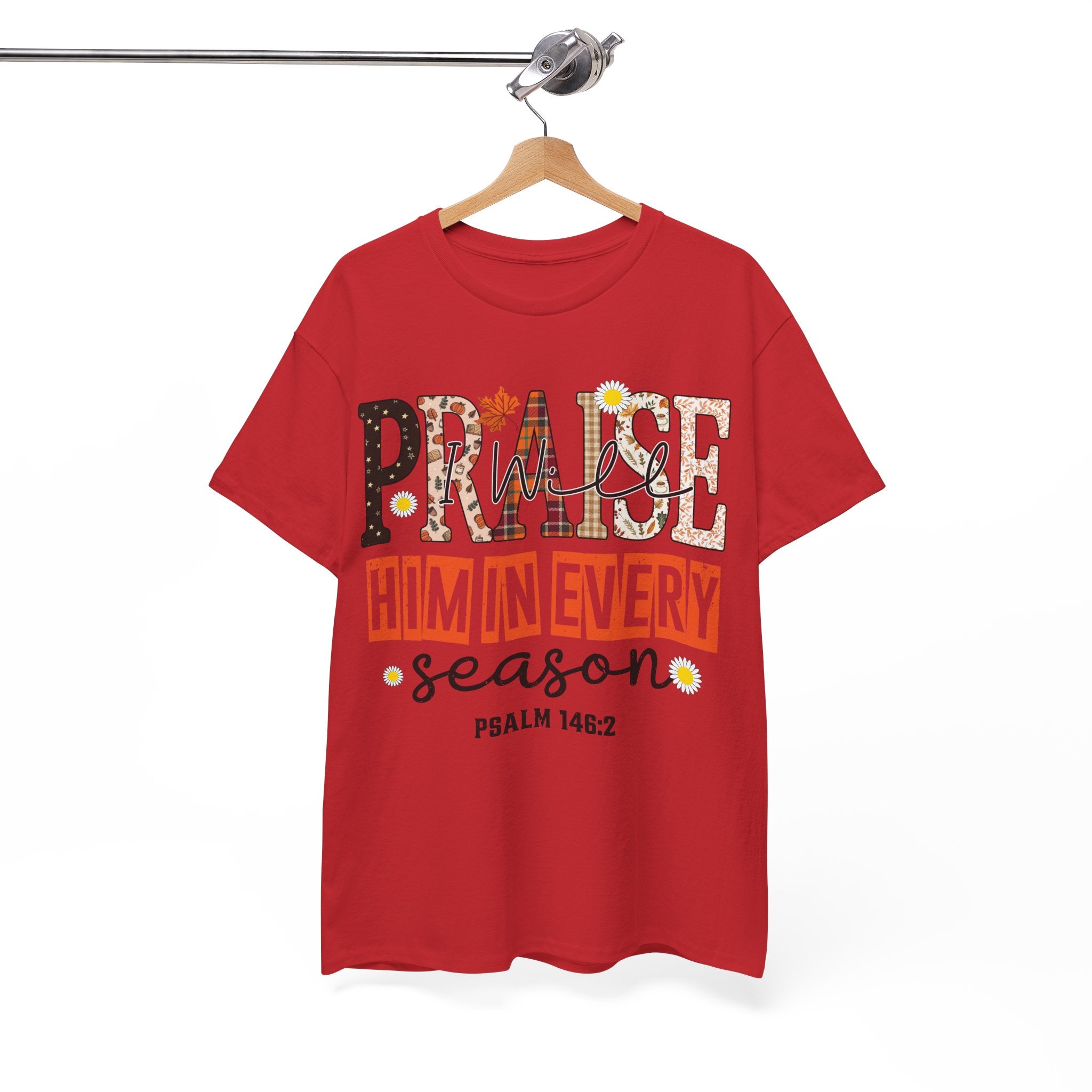 Praise Him In Every Tee — Fall Daisies & Leaf Floral Graphic Unisex Cotton T-Shirt