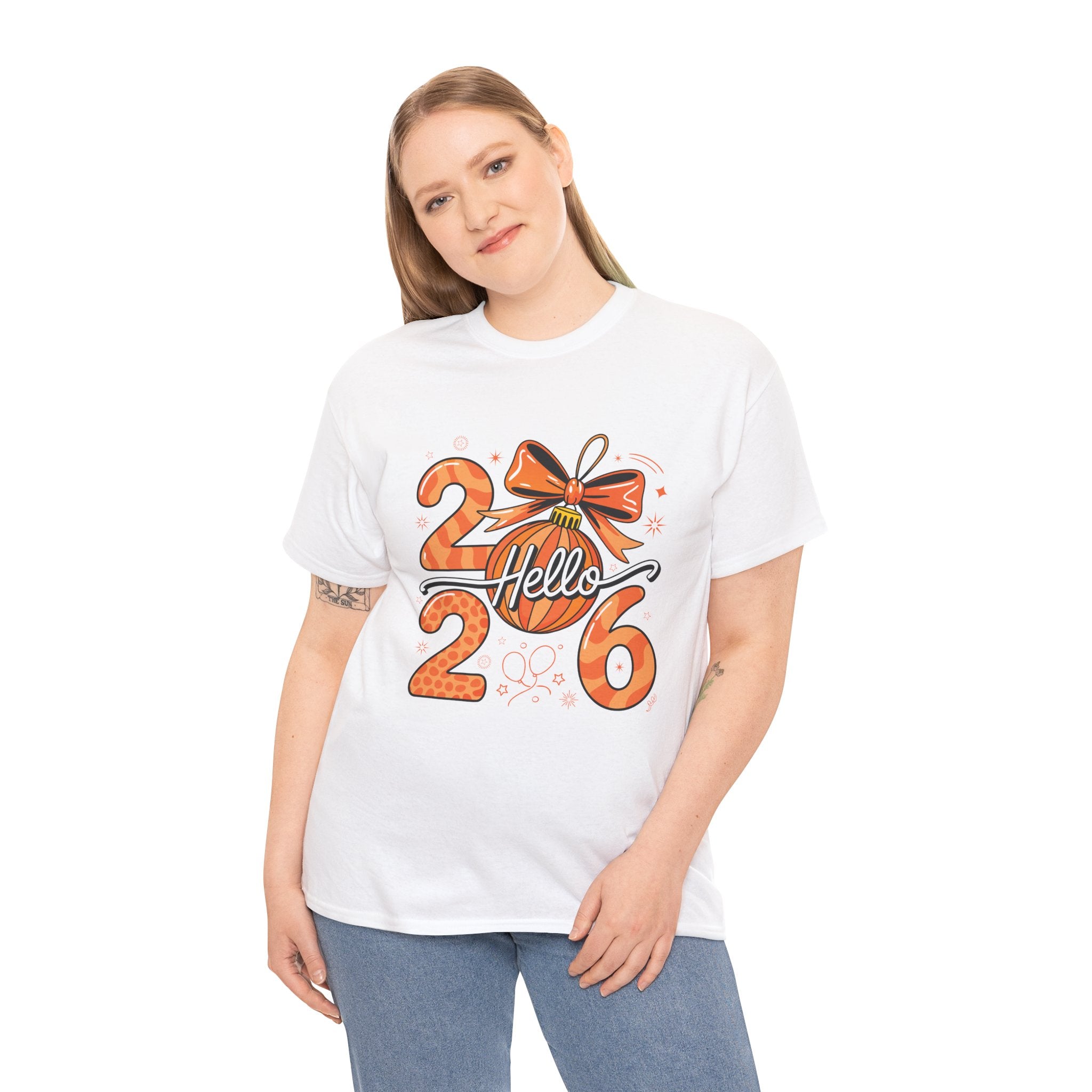 Hello 2026 Christmas Ornament Tee — Festive Orange Holiday Unisex Cotton T-Shirt