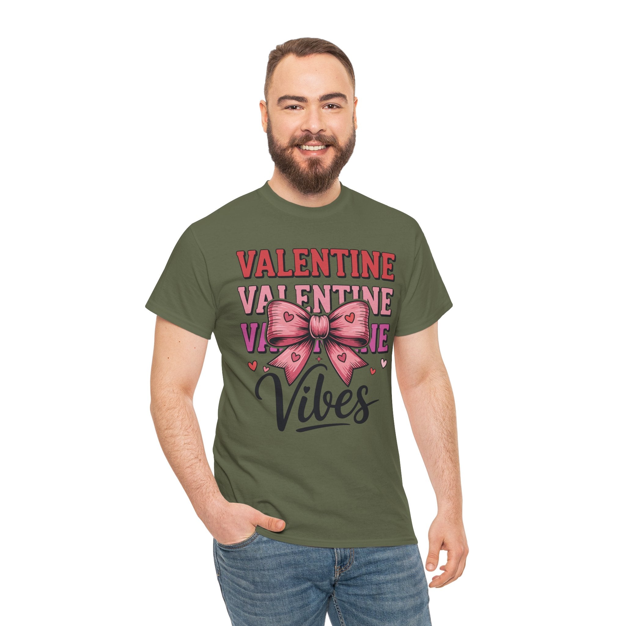 Valentine Vibes T-Shirt — Pink Bow Heart Graphic Unisex Cotton Tee