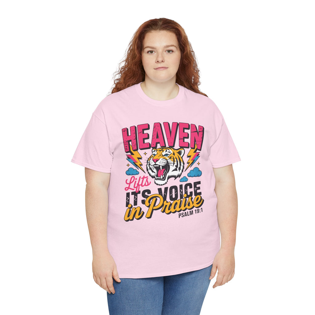 Psalm 19:1 Tiger Praise T-Shirt — Bold Christian Roaring Tiger Graphic.Unisex Cotton Tee