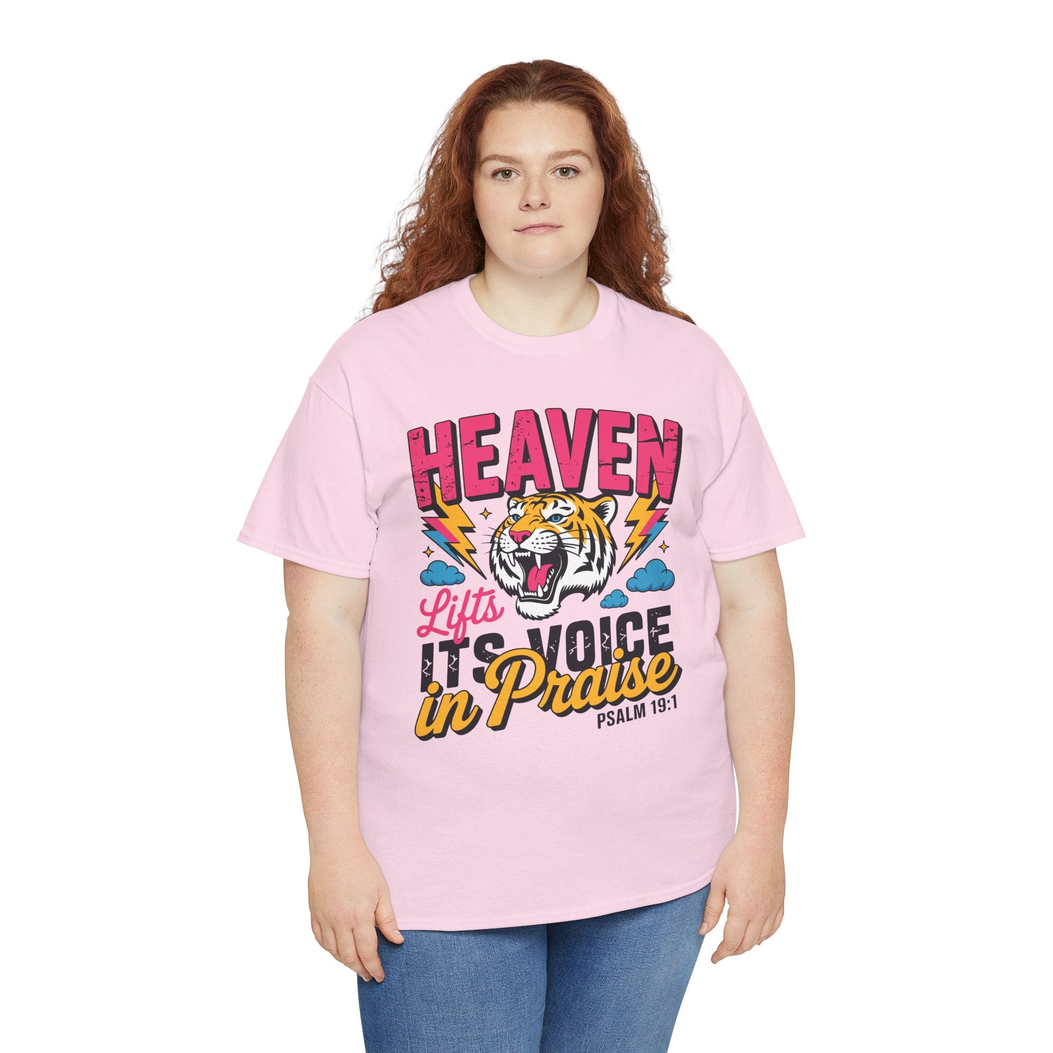 Psalm 19:1 Tiger Praise T-Shirt — Bold Christian Roaring Tiger Graphic.Unisex Cotton Tee