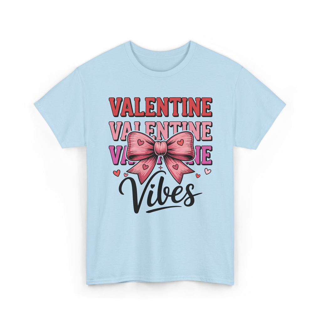 Valentine Vibes T-Shirt — Pink Bow Heart Graphic Unisex Cotton Tee