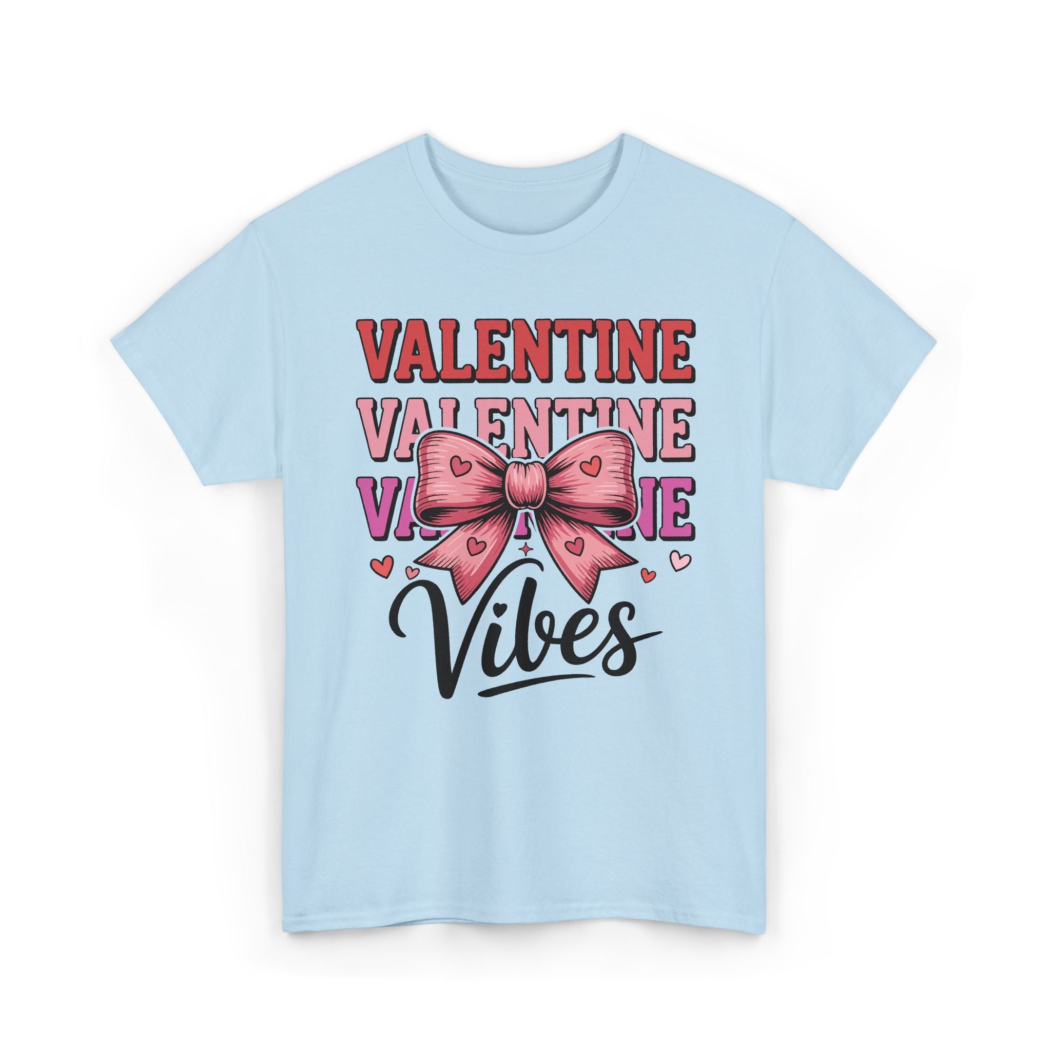 Valentine Vibes T-Shirt — Pink Bow Heart Graphic Unisex Cotton Tee