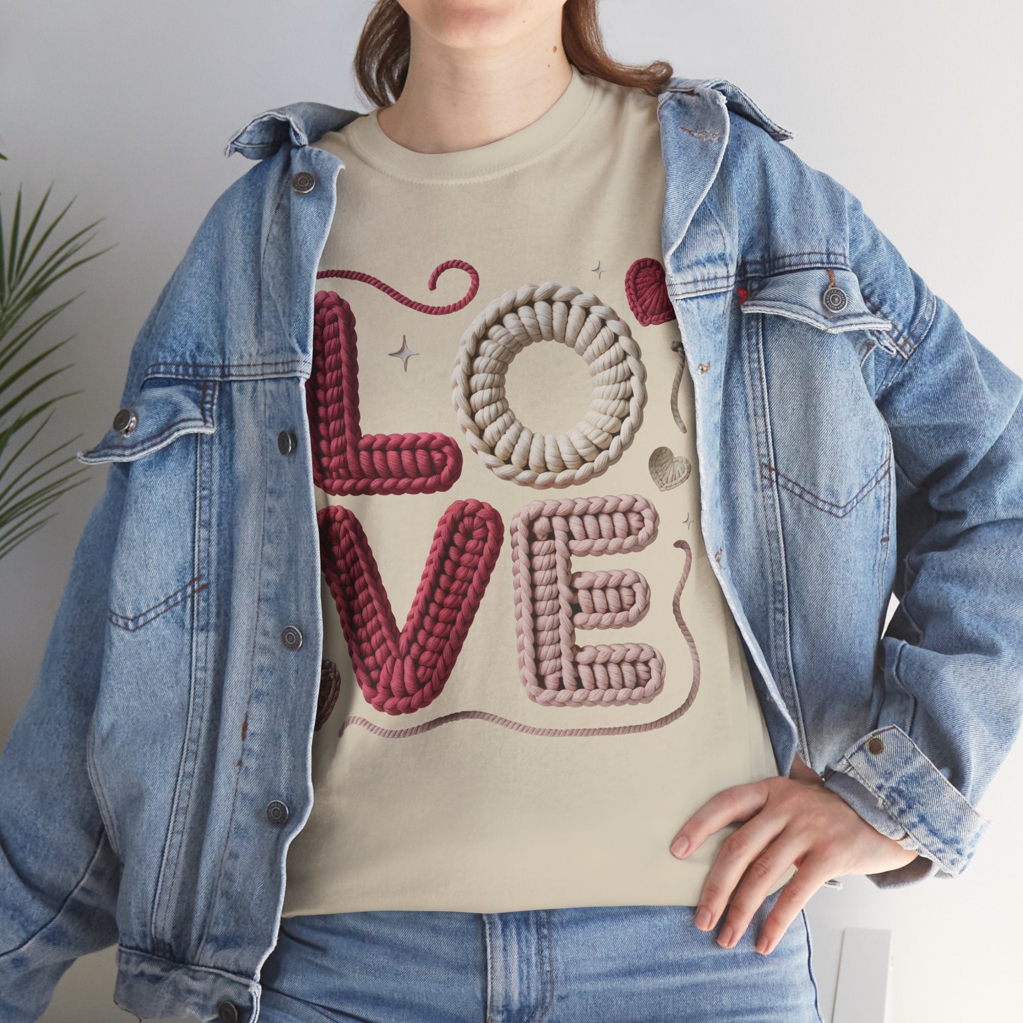 LOVE Faux Yarn Heart Unisex Cotton Tee