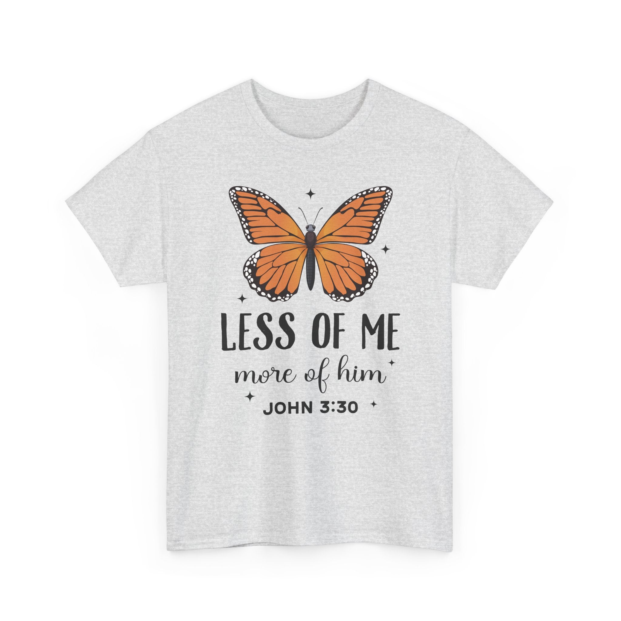 Monarch Butterfly Tee — "Less of Me, More of Him" Christian Unisex cotton T‑Shirt