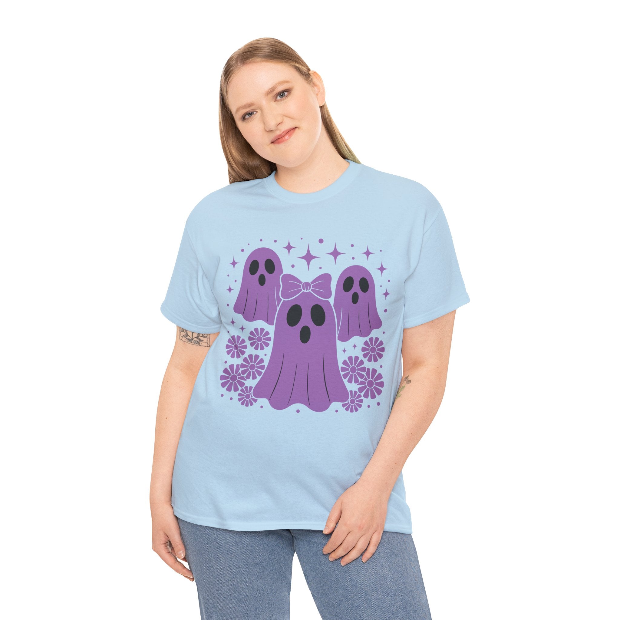 Purple Ghost Halloween Unisex Cotton Tee