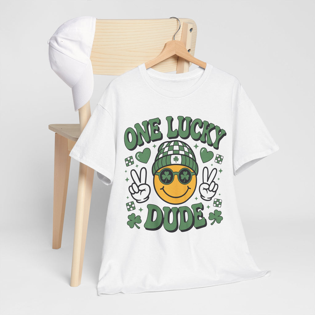 One Lucky Dude Shamrock Tee — St. Patrick's Day Smiley Unisex Cotton Tshirt