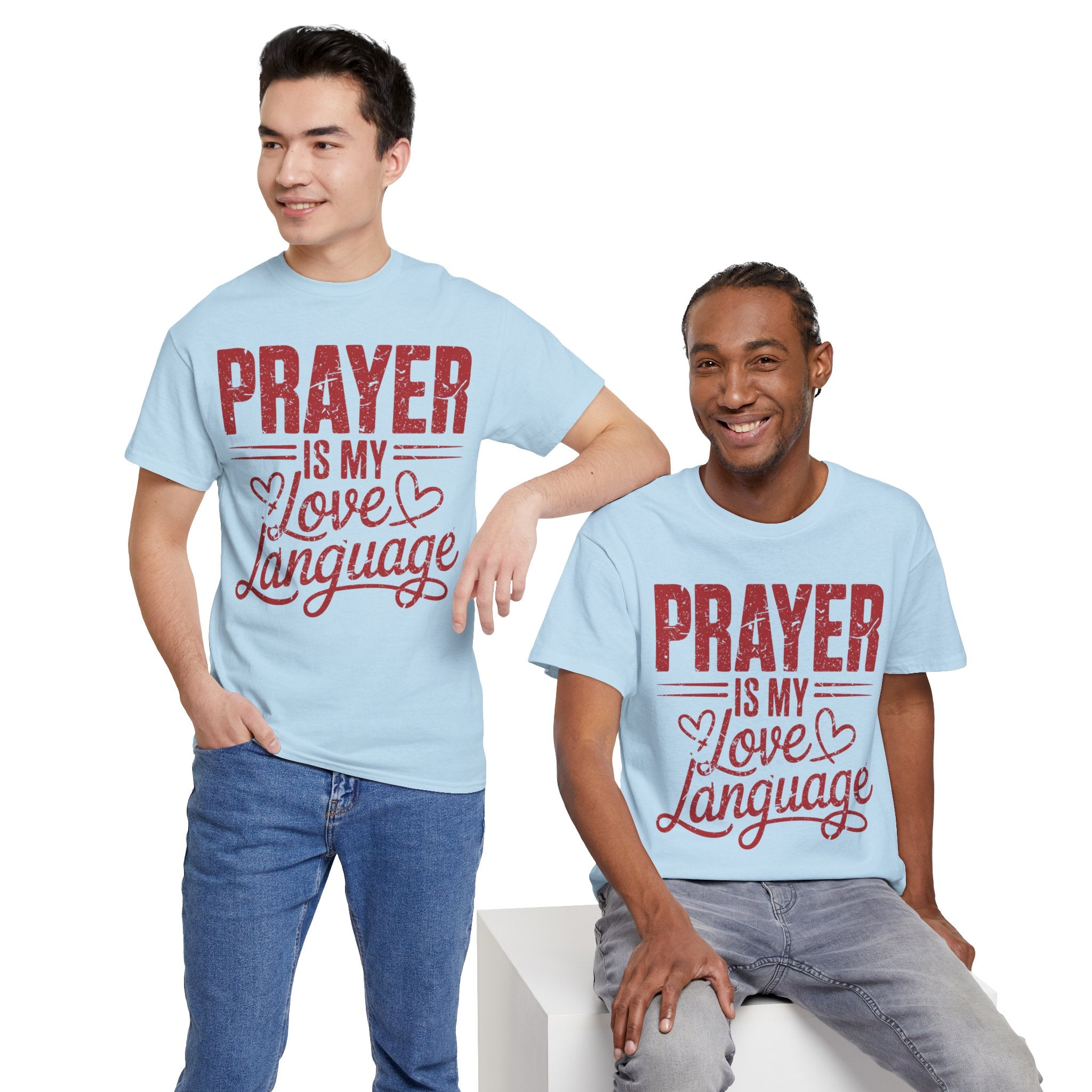Prayer Is My Love Language T-Shirt — Faith-Inspired Red Hearts Unisex Cotton Tee