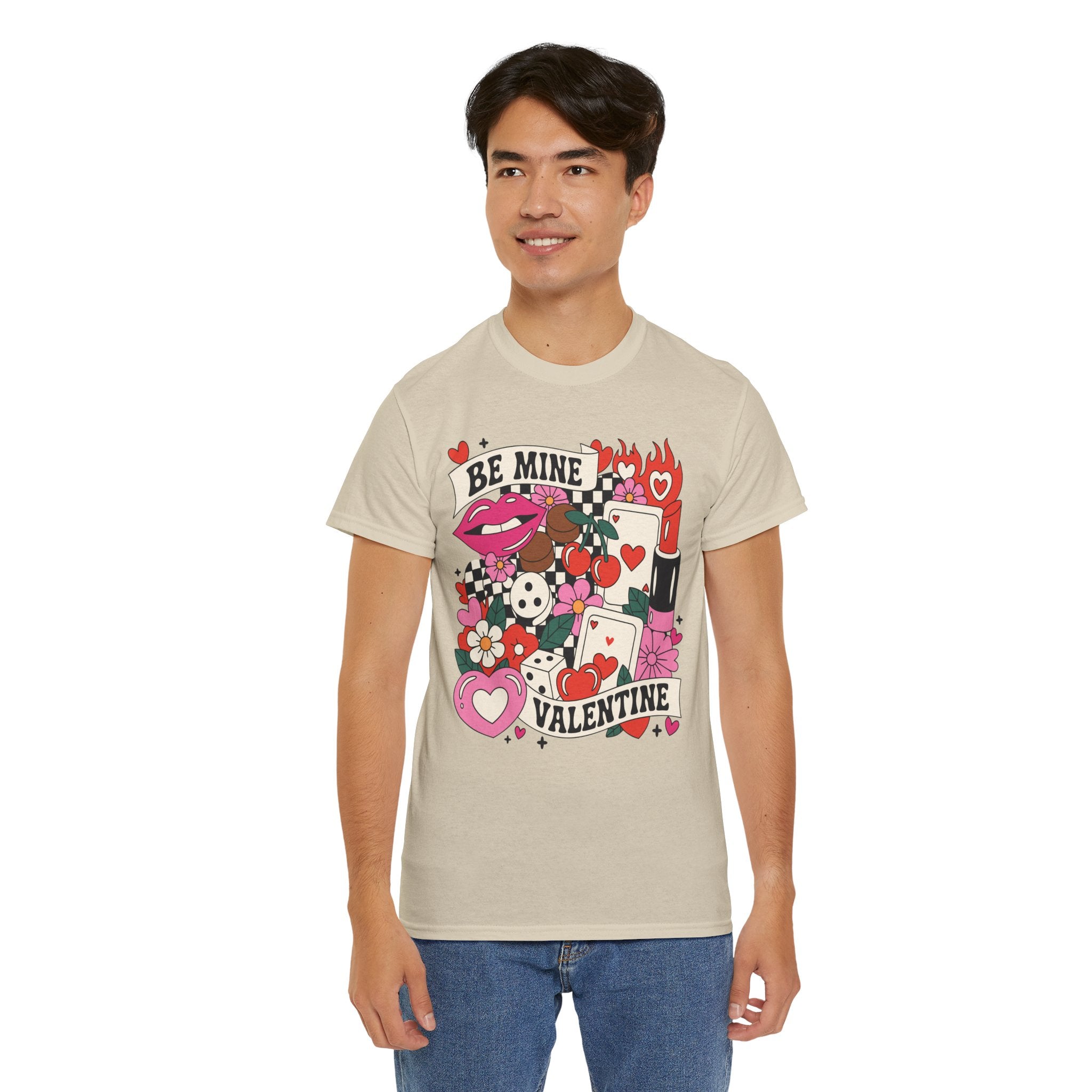 Be Mine Valentine Pop-Art Tee — Lips, Cherries & Retro Valentine Collage...Unisex Cotton Tee