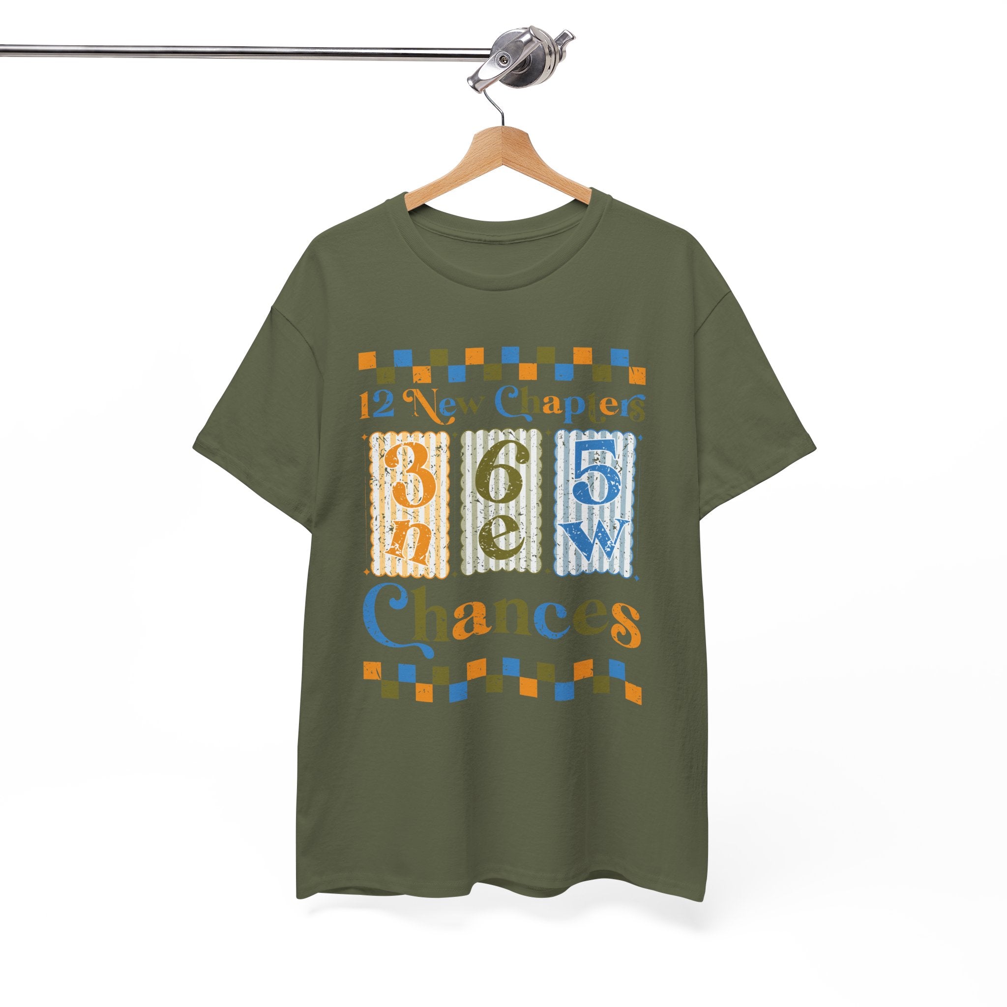 Retro '12 New Chapters, 365 New Chances' T-Shirt — Colorful Distressed Vintage Unisex Cotton Tee
