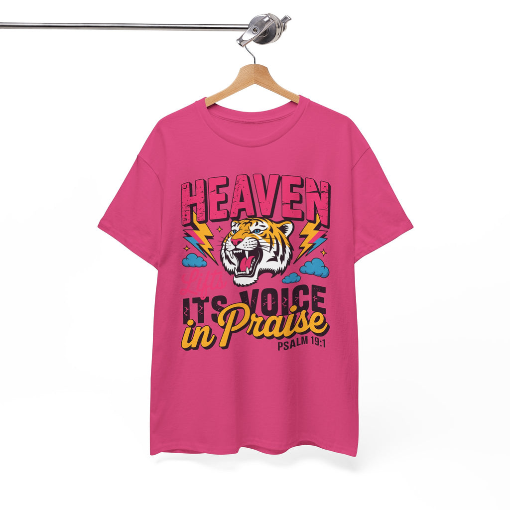 Psalm 19:1 Tiger Praise T-Shirt — Bold Christian Roaring Tiger Graphic.Unisex Cotton Tee