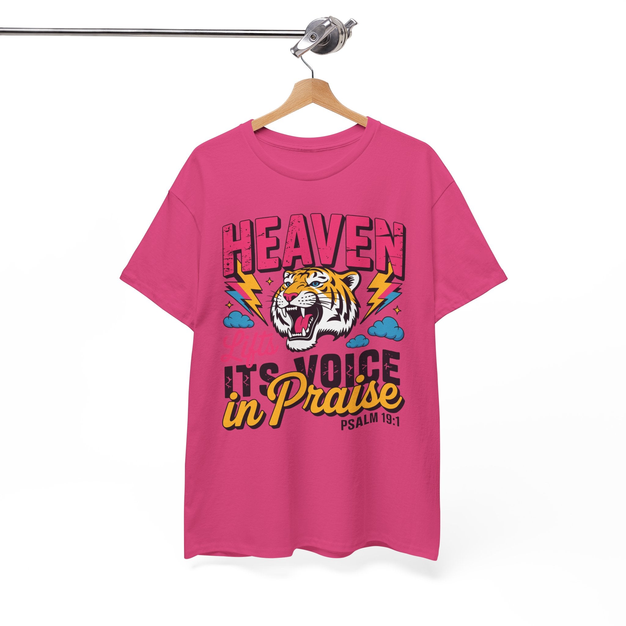 Psalm 19:1 Tiger Praise T-Shirt — Bold Christian Roaring Tiger Graphic.Unisex Cotton Tee