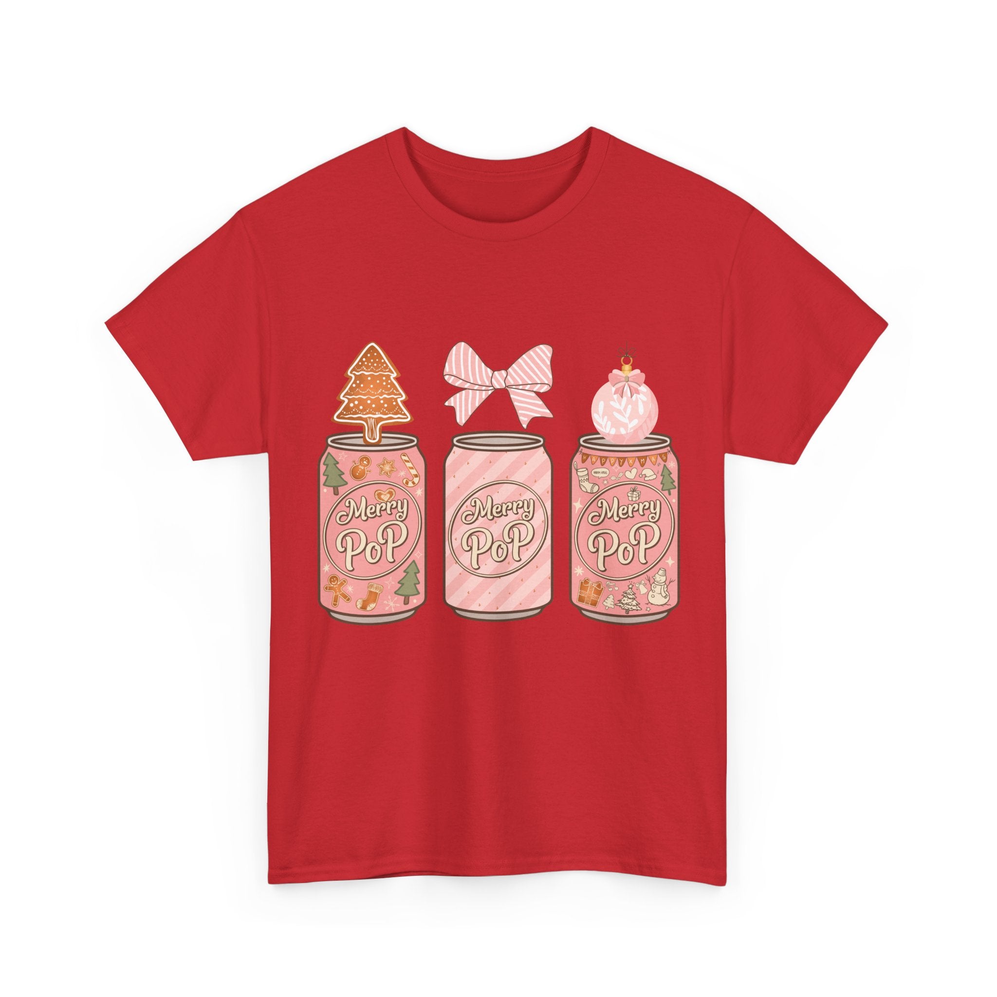 Merry Pop Christmas Soda Can Tee — Pastel Holiday Graphic Unisex Cotton T-Shirt