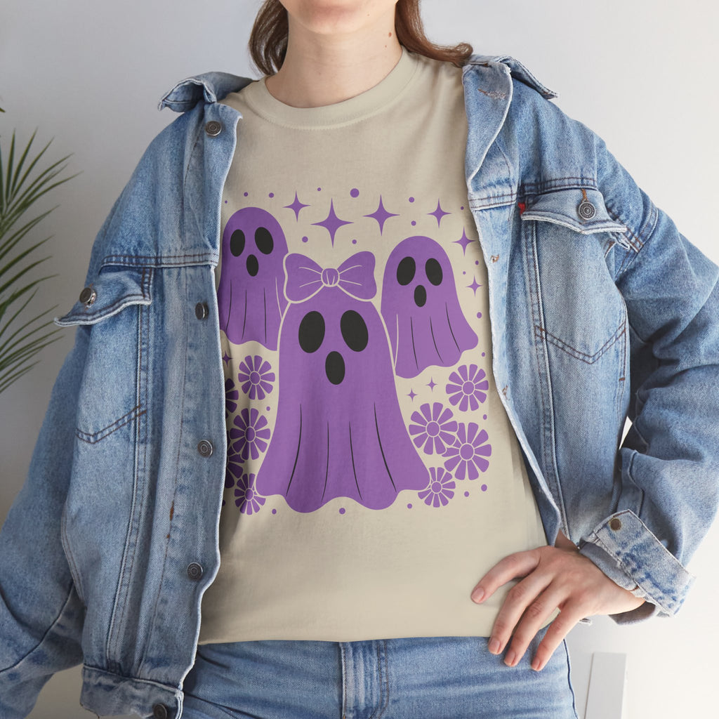 Purple Ghost Halloween Unisex Cotton Tee