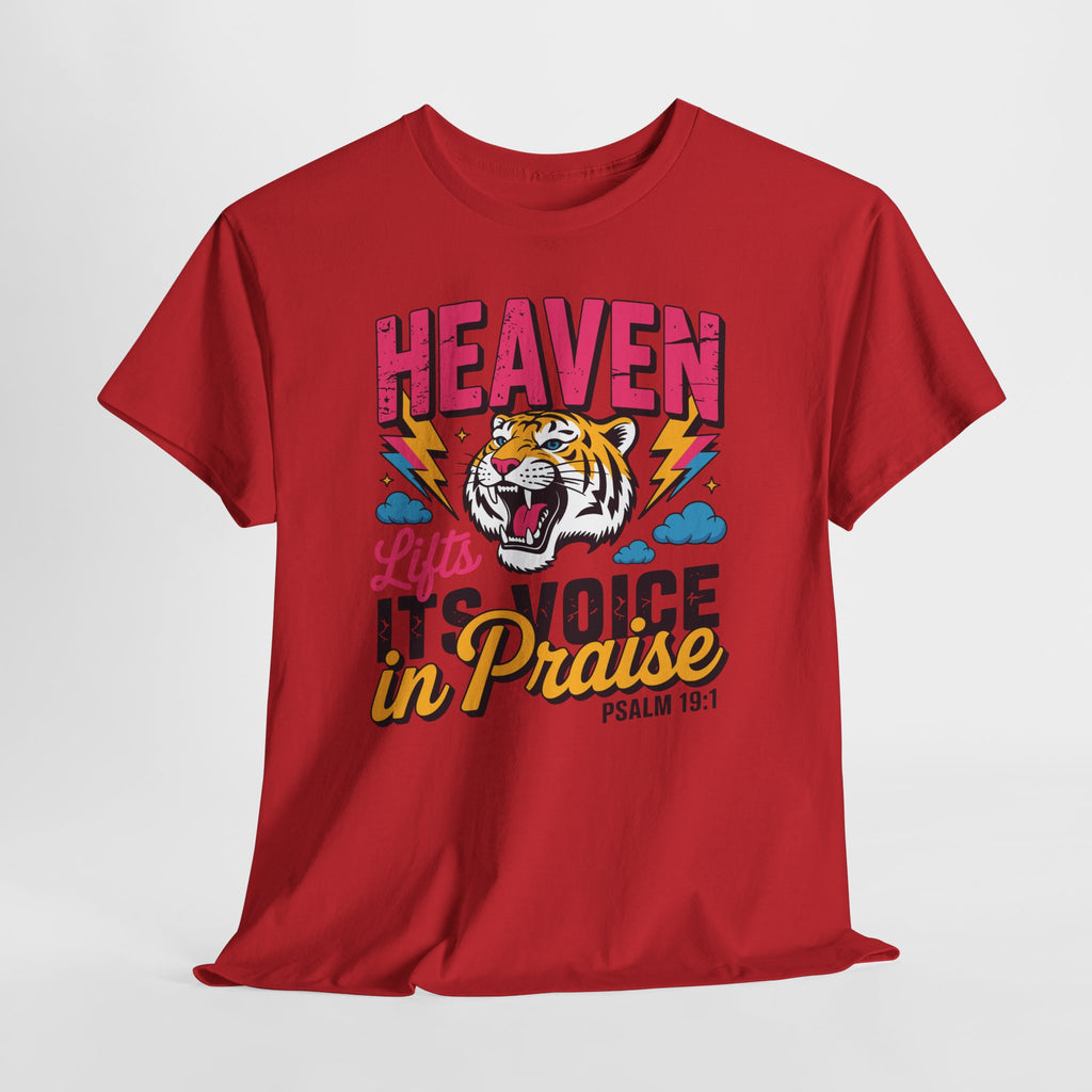 Psalm 19:1 Tiger Praise T-Shirt — Bold Christian Roaring Tiger Graphic.Unisex Cotton Tee