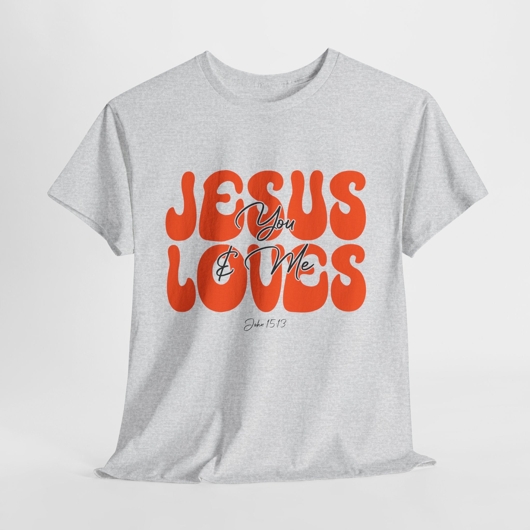 Jesus Loves You & Me Retro Tee — Playful Orange Bubbly Christian Unisex Cotton T-Shirt