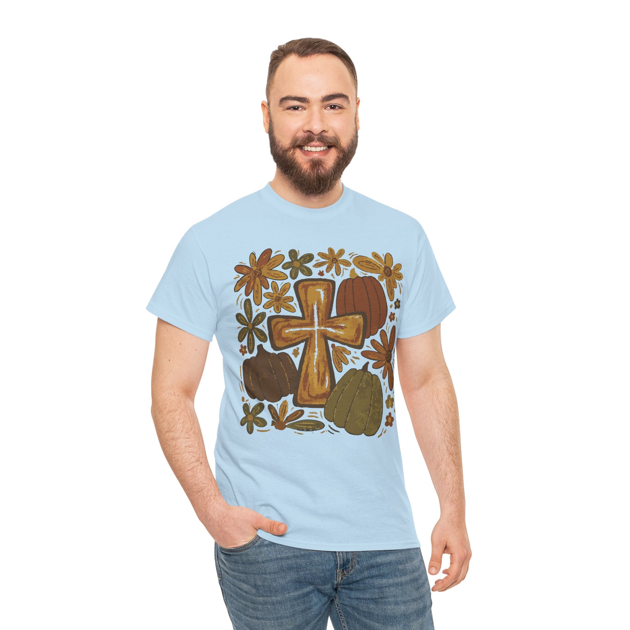 Autumn Cross Tee — Rustic Pumpkin & Fall Floral Christian Unisaex Cotton T-Shirt