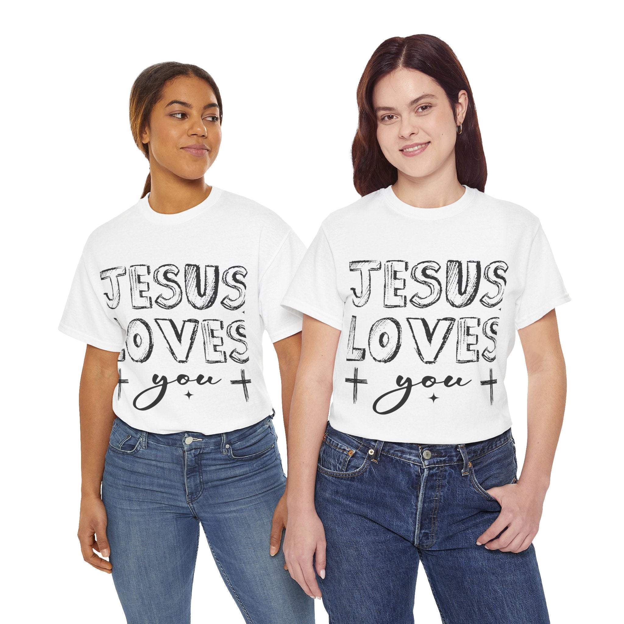 Jesus Loves You Chalk-Style Tee — Crosses & Stars Christian UNisex Cotton T-Shirt