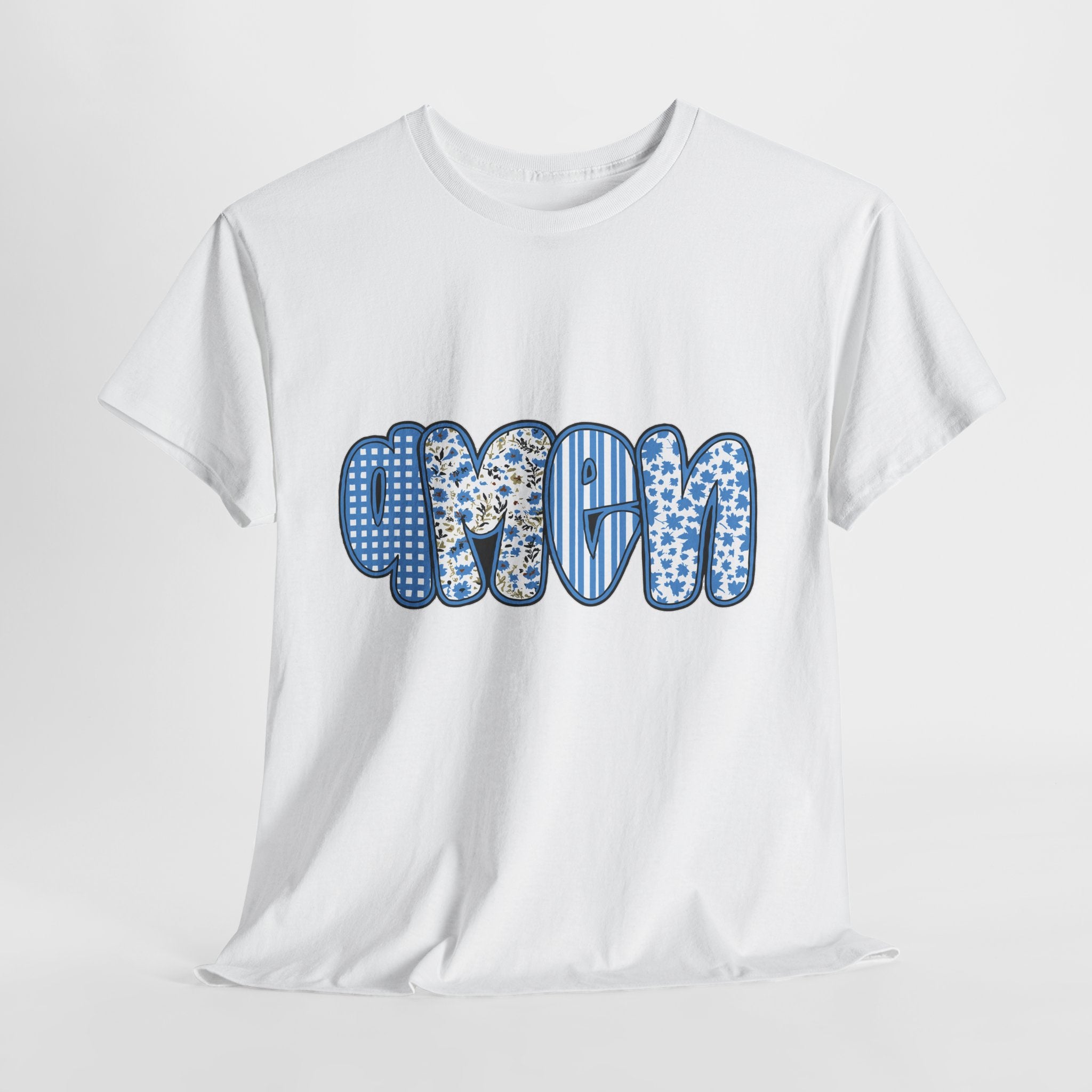 Amen Blue Floral Tee — Decorative Floral Lettering Christian Shirt Unisex Cotton Tee