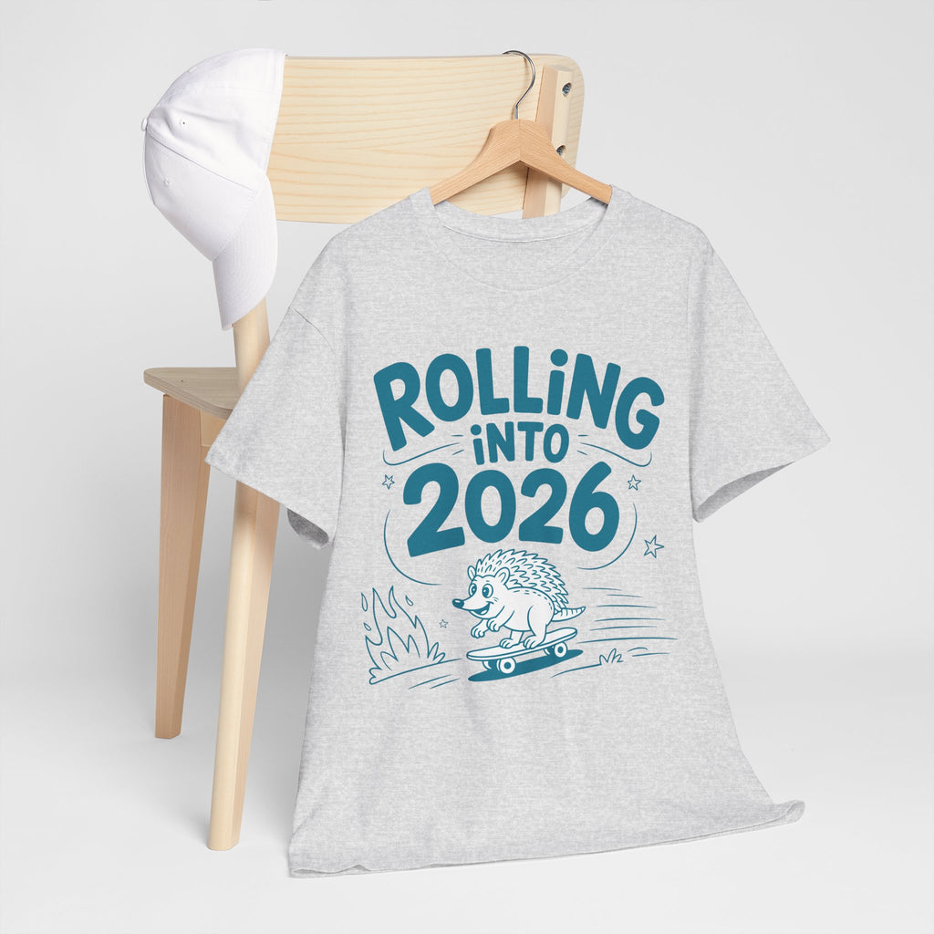Rolling Into 2026 Hedgehog Skateboard Unisex Cotton Tee