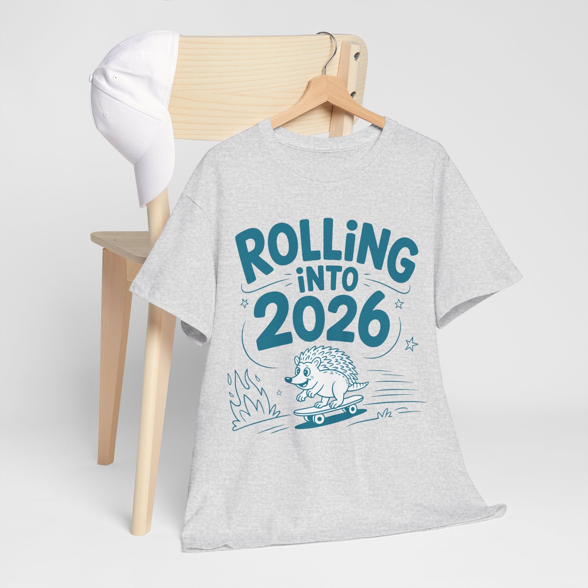 Rolling Into 2026 Hedgehog Skateboard Unisex Cotton Tee