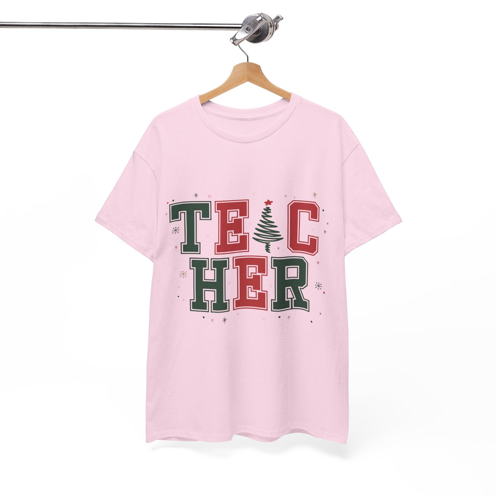 Teacher Christmas Varsity T-Shirt — Red & Green Holiday Unisex Cotton Tee