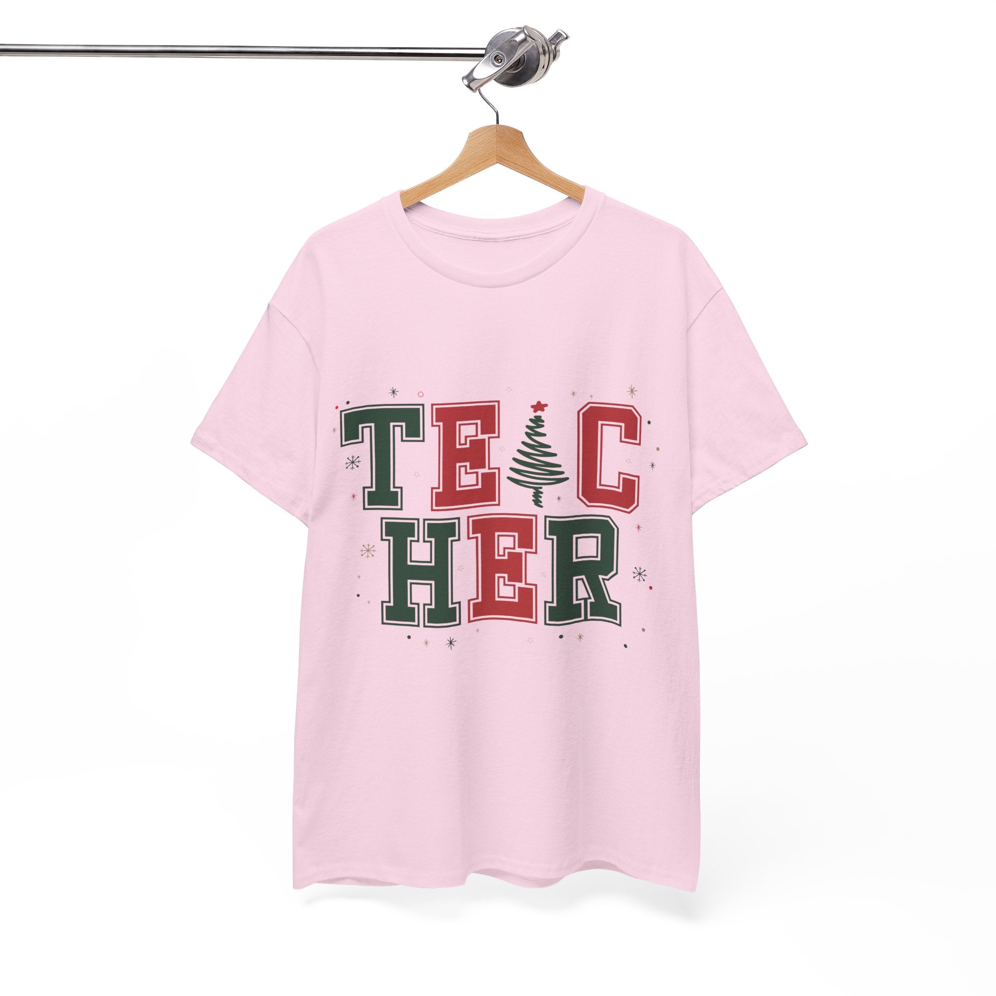 Teacher Christmas Varsity T-Shirt — Red & Green Holiday Unisex Cotton Tee