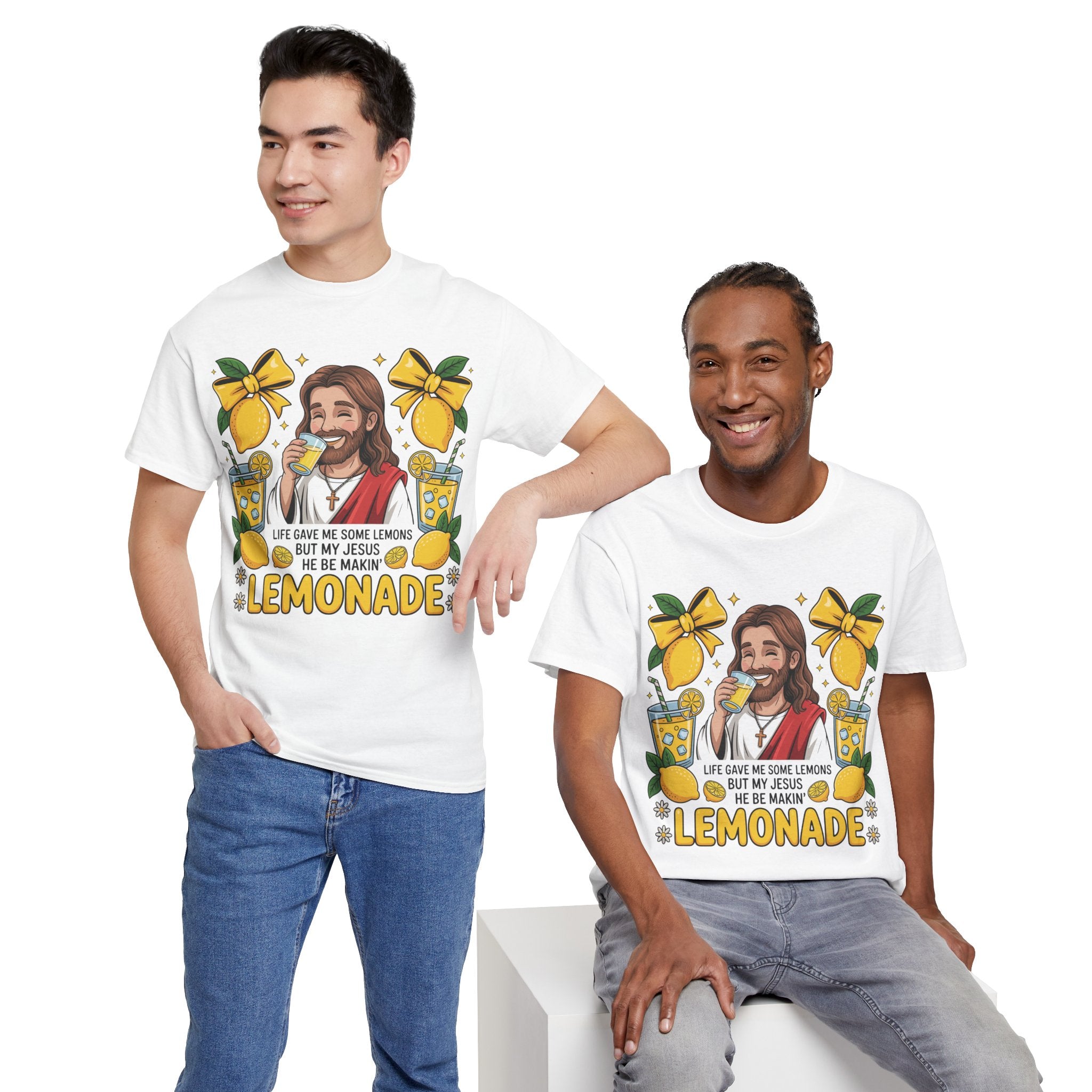 Jesus Drinking Lemonade T-Shirt — "Life Gave Me Some Lemons" Christian Unisex Cotton Tee