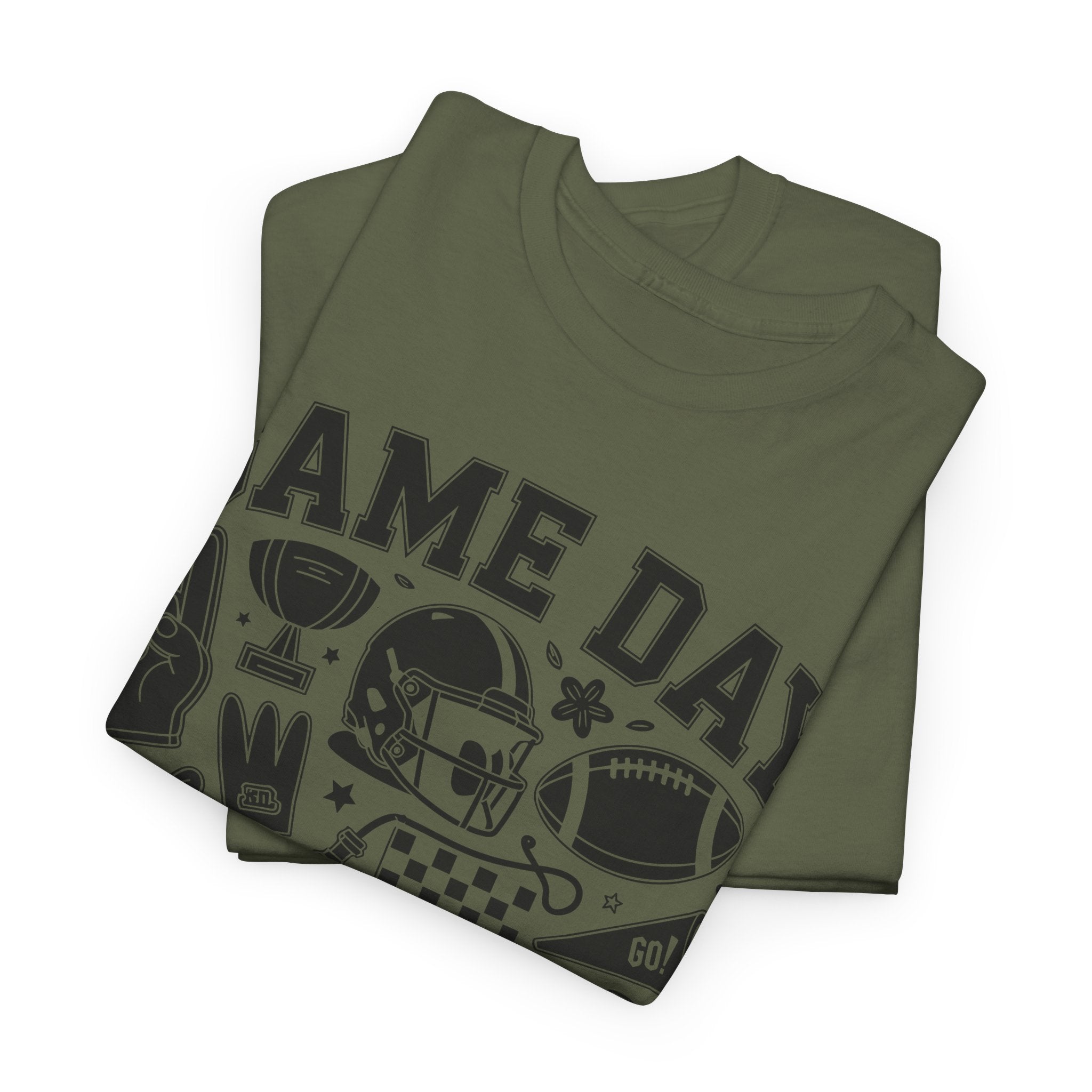 Game Day Touch Down Football T‑Shirt — Helmet & Cheer Monochrome Design Unisex Cotton Tee