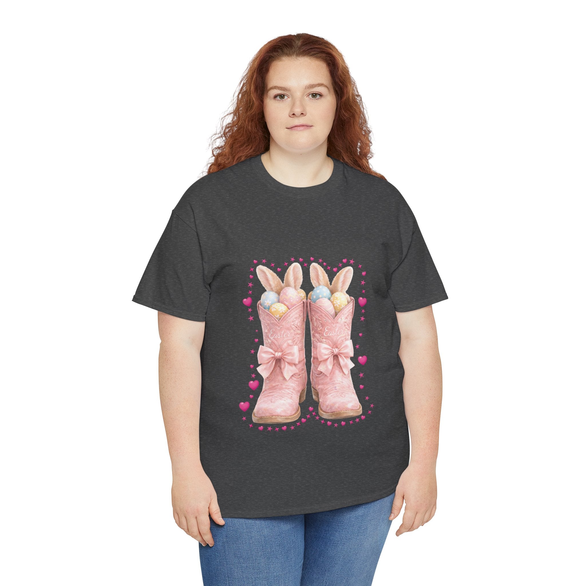 Easter Pink Western Boots Tee — Pastel Bunny Eggs & Bows Unisex Cotton Tee