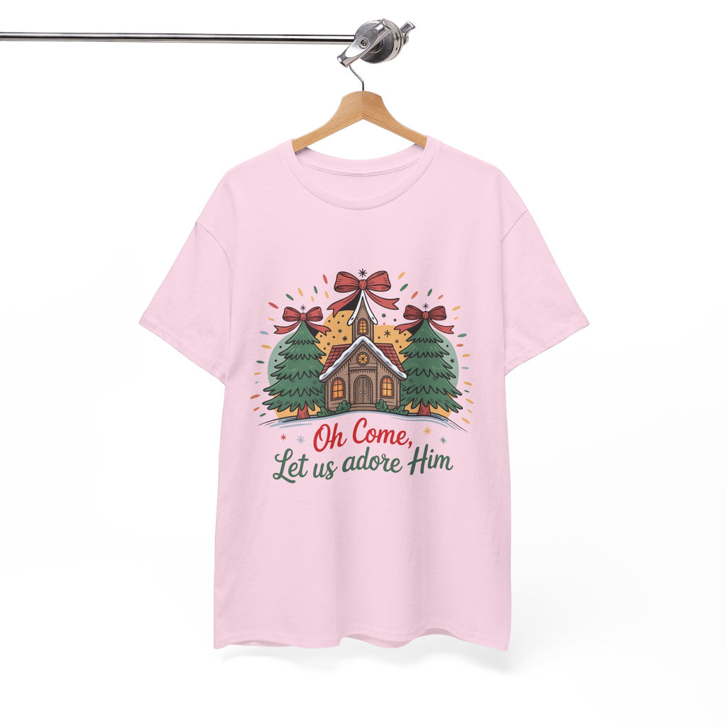 Oh Come Let Us Adore Him Christmas Tee — Church & Trees Holiday Unisex Cotton Tshirt