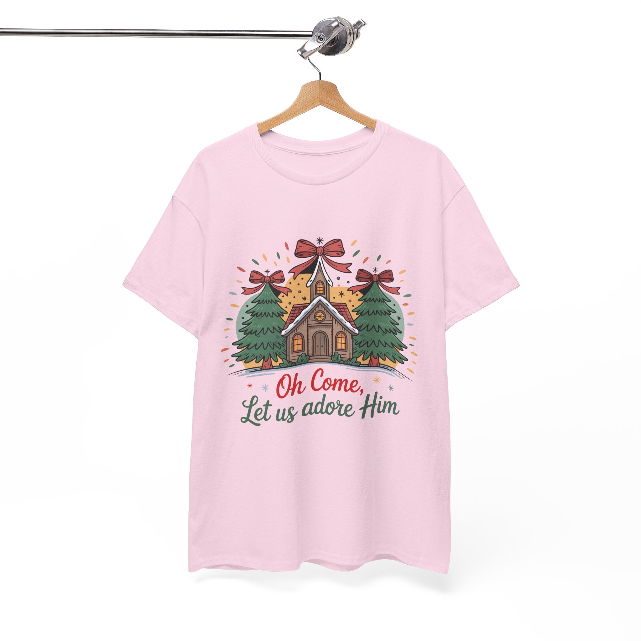 Oh Come Let Us Adore Him Christmas Tee — Church & Trees Holiday Unisex Cotton Tshirt