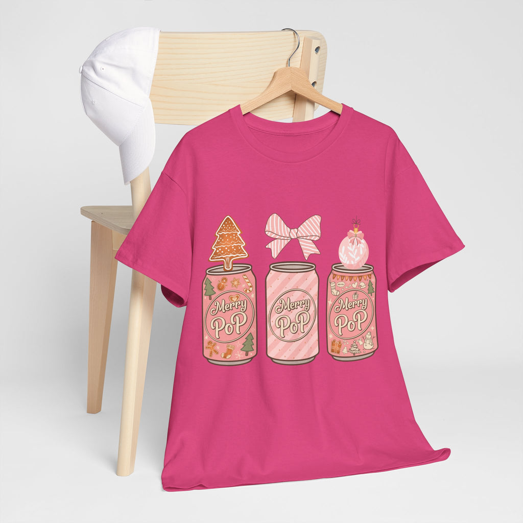 Merry Pop Christmas Soda Can Tee — Pastel Holiday Graphic Unisex Cotton T-Shirt
